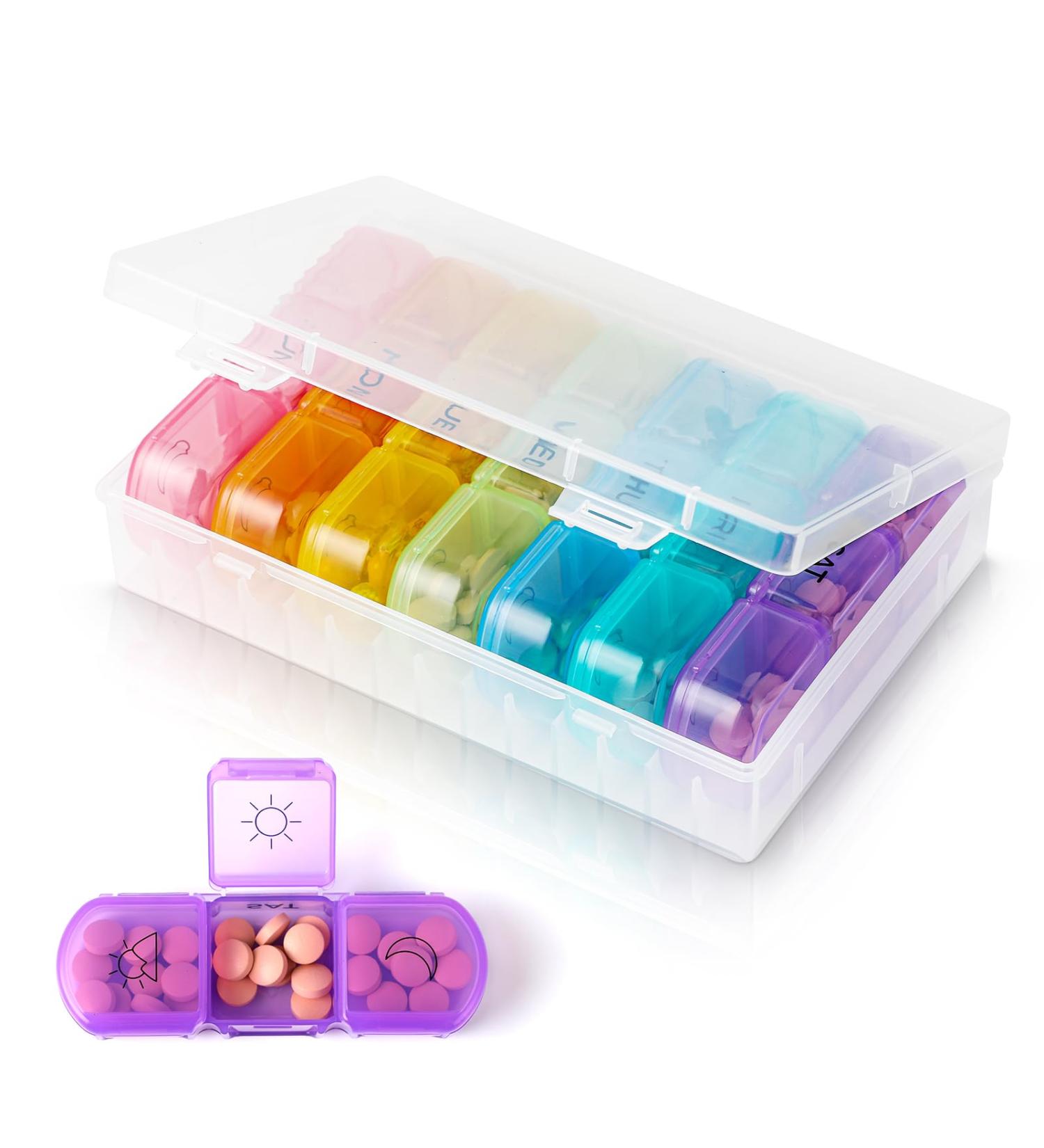3-Times a Day Vibrant Pill Organizer | 7-Day Travel Pill Case | Food Grade High Capacity & Compact Design for Supplements Vitamins & Medications - Buy Online on GoSupps.com