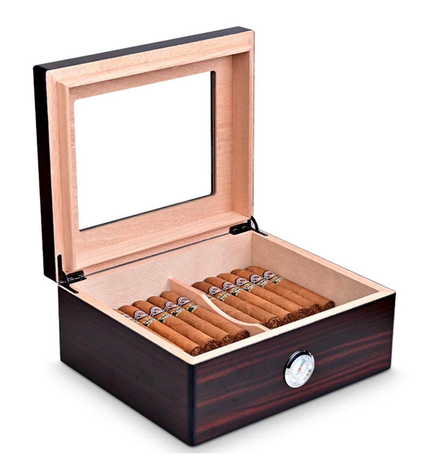 Cigar Humidor Handmade Cedar Wood Cigar Box Desktop Humidor with Hygrometer and Humidifier Removable Cedar Tray - Buy Online on GoSupps.com