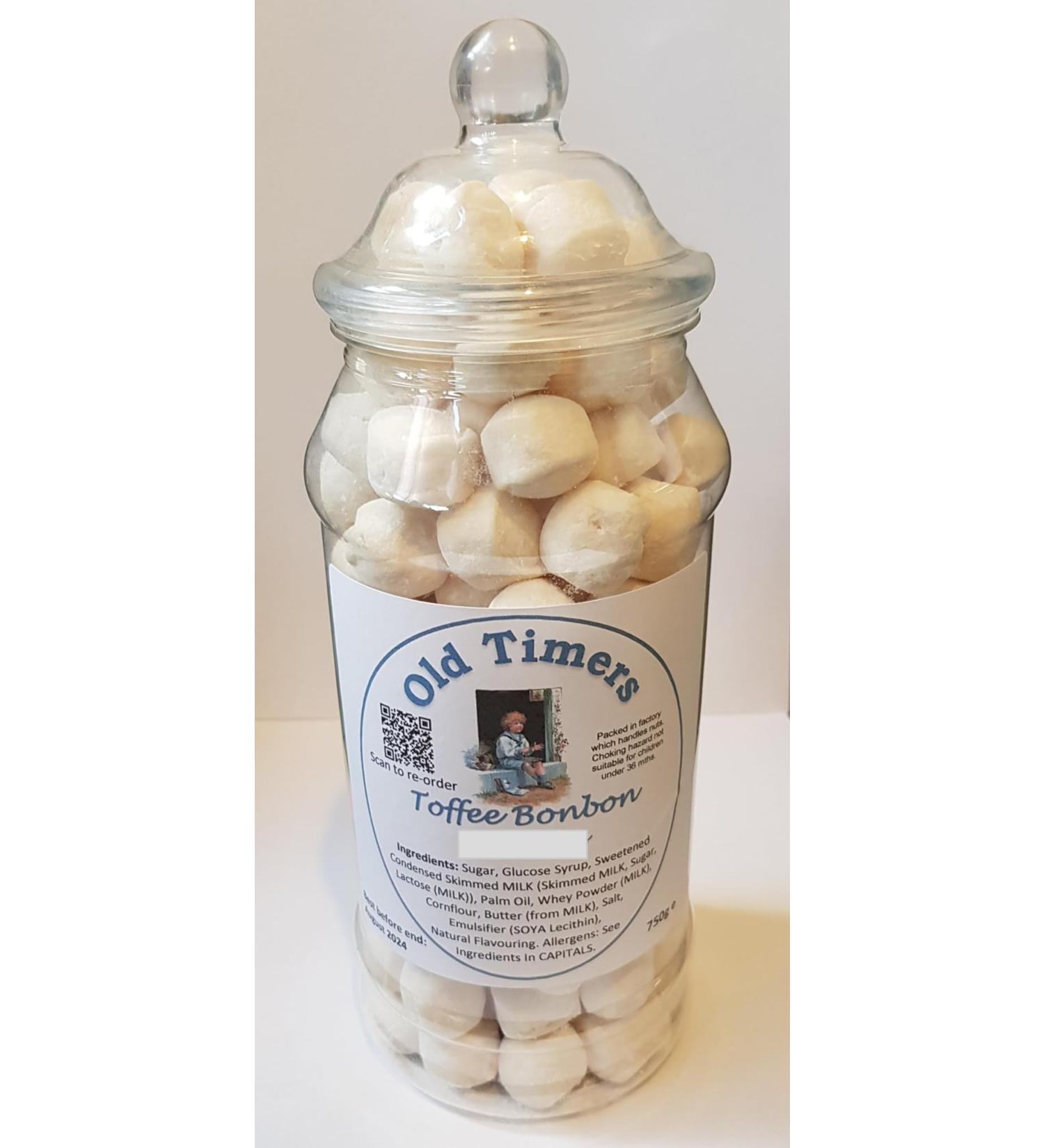 Toffee Bonbons Sweets in Victorian Style Plastic Jar 750 grams