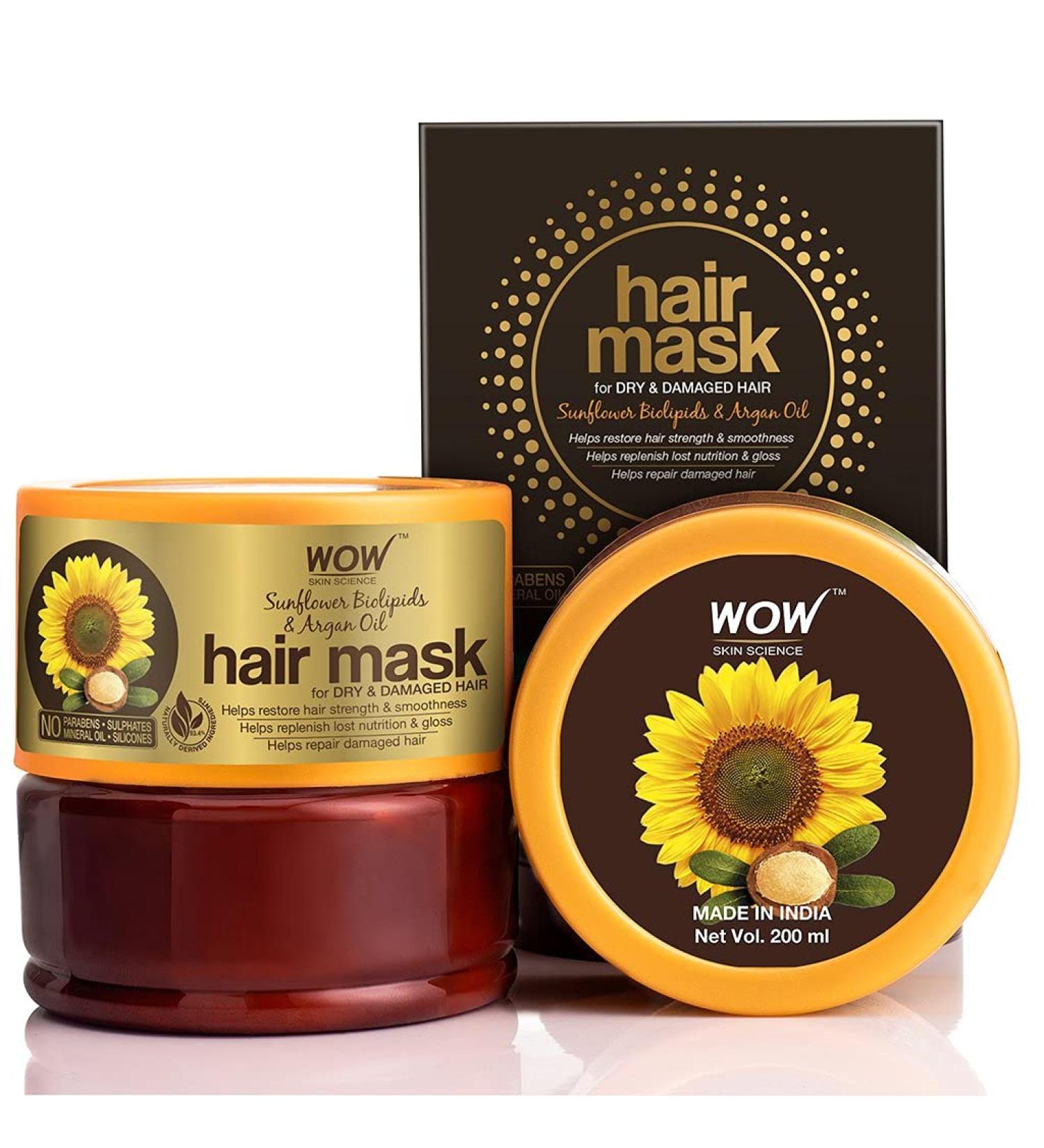 WOW Skin Science Sunflower & Argan Oil Hair Mask - Hydrating Moroccan Argan Oil Hair Mask | Deep Conditioning Treatment for Dry, Damaged Hair - 200ml - Buy Online on GoSupps.com