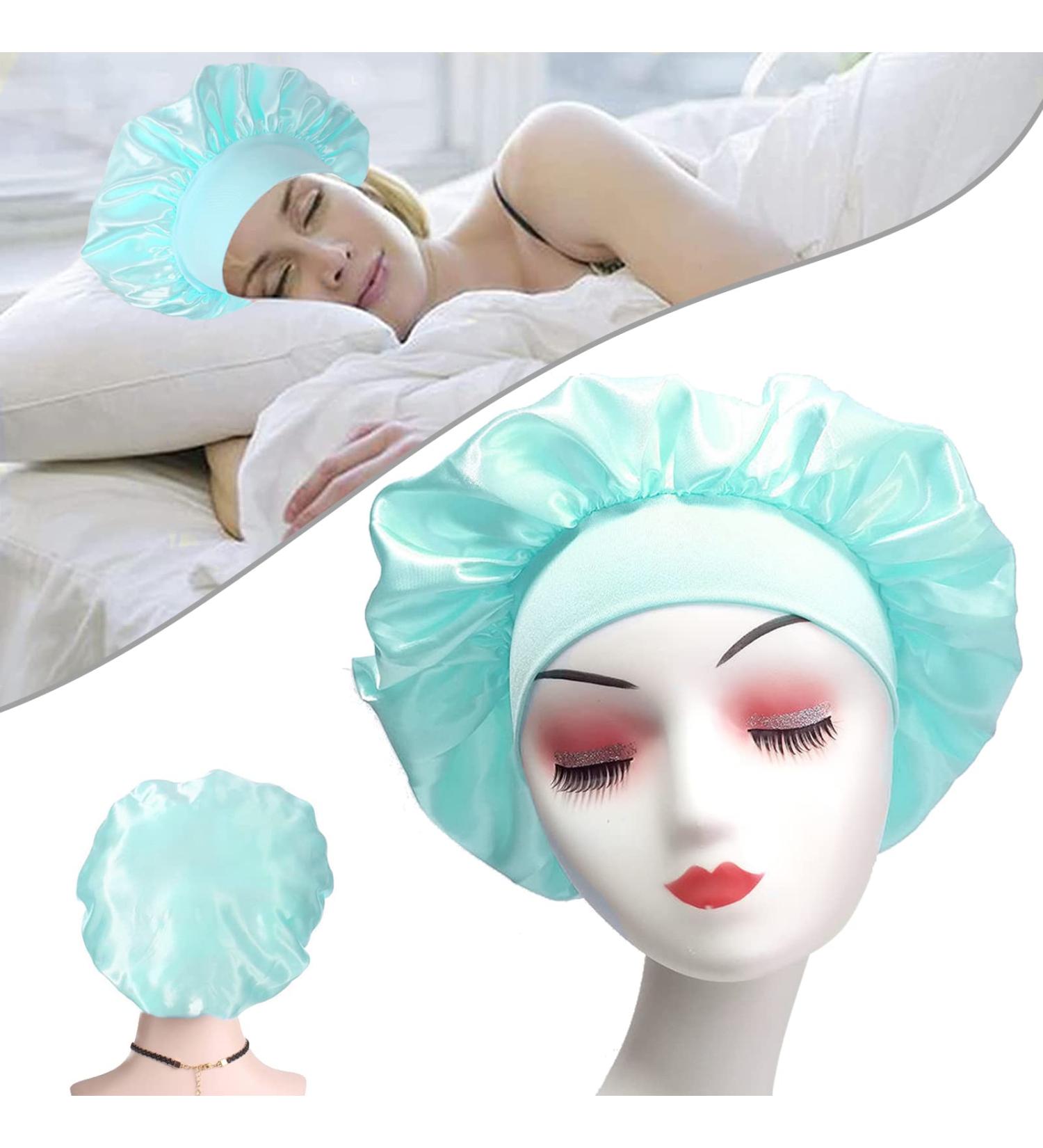 Silk Hair Bonnet for Sleeping - Wide Band Satin Night Cap for Women and Girls - Elastic Hat for Black and Curly Hair - Light Blue (1pcs) - Buy Online on GoSupps.com