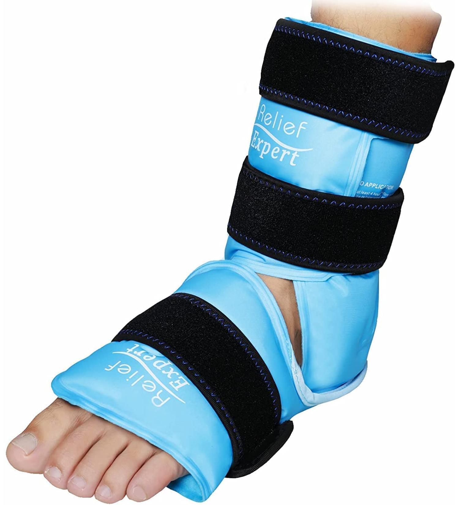 Relief Expert Ankle Foot Ice Pack Wrap - Reusable Gel Cold Pack with Compression Therapy for Achilles Tendonitis & Plantar Fasciitis - Instant Pain Relief - Soft Plush Lining - Blue Medium - Buy Online on GoSupps.com