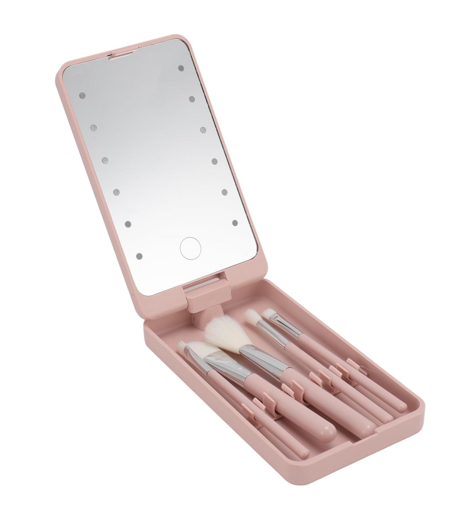 Travel Size Makeup Brushes Set with LED Mirror - Portable Cosmetic Brush Kit for Powder & Eye Shadow - Buy Online on GoSupps.com