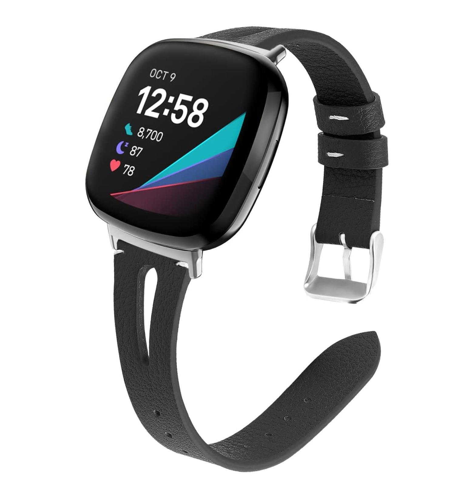 Mnzcoa Soft Leather Bands Compatible with Fitbit Sense/Versa 3  Slim Genuine Leather Breathable Wristband Replacement for Fitbit Versa 3 Fitbit Sense Band Women Men(Black) - Buy Online on GoSupps.com