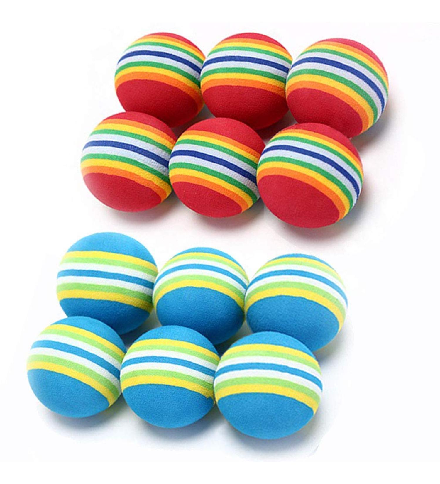 VOVIGGOL 12 Pack 2 Color Rainbow Cat Toy Balls Soft EVA Foam Interactive Indoor Kittens Favorite Toys 1.38" Dia. Small Dogs Puppies Toy Balls Bulk Activity Chase Quiet Play Sponge Ball 12Pcs/ 2 Type Color - Buy Online on GoSupps.com