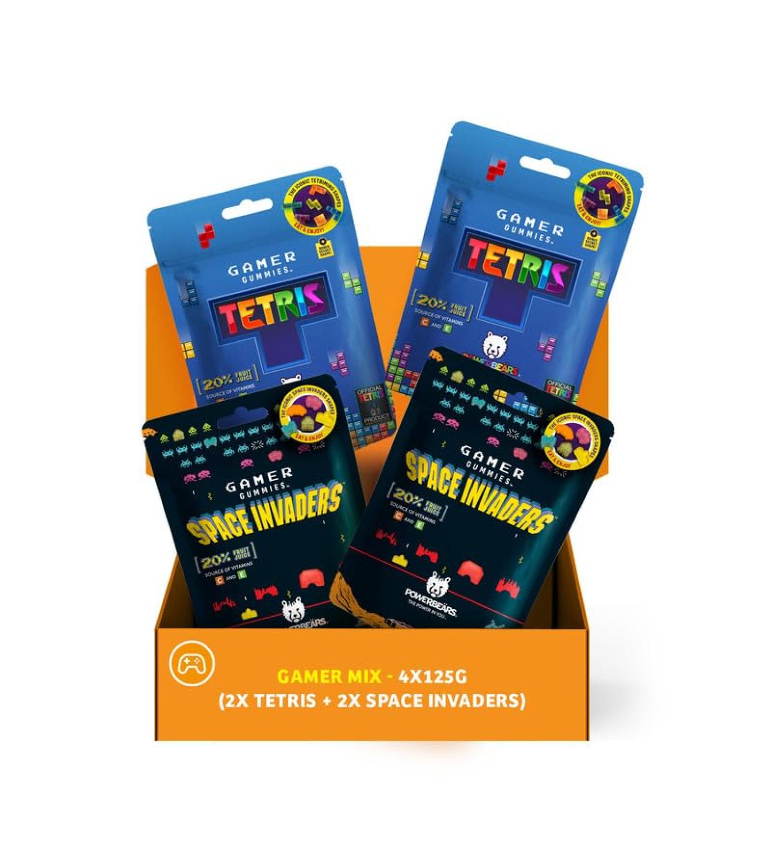 PowerBears Gamer Mix - Tetris & Space Invaders Gummy Bears | Fruity Flavors (4x125g) - Perfect Snack for Gamers! - Buy Online on GoSupps.com
