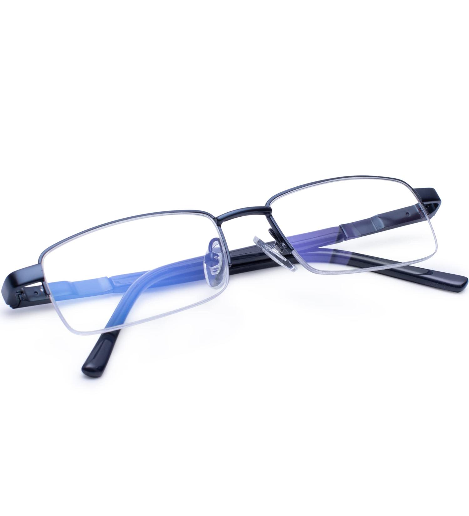 Madison Avenue Half Frame Reading Glasses for Men | Metal Blue Light Filter Rectangle Readers with Spring Hinges | 2.0x Magnification - Buy Online on GoSupps.com