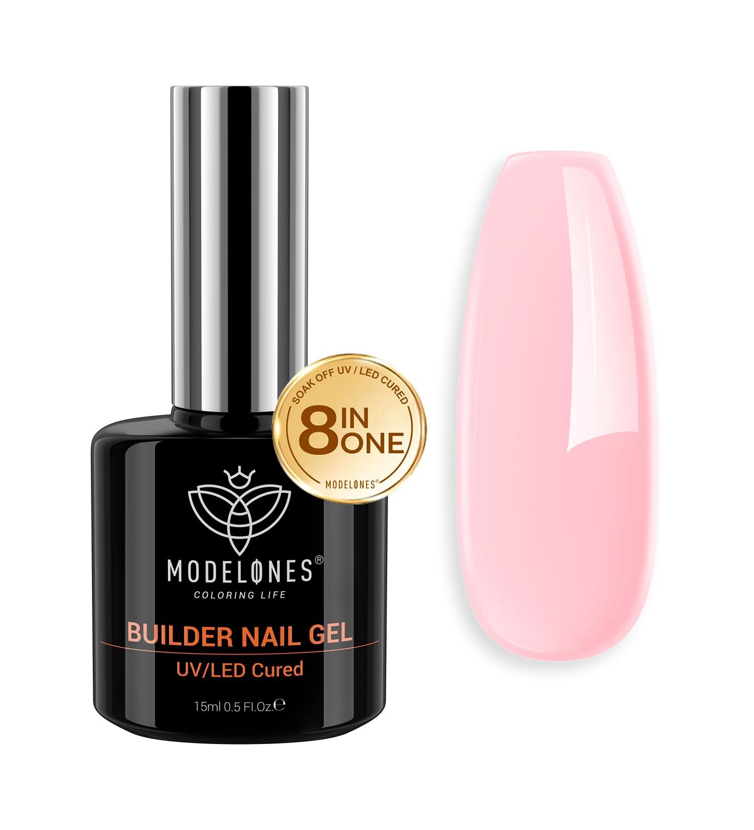 Modelones 8-in-1 Pink Builder Gel 15ML - Nail Strengthener & Color Base Gel for Women | Rose Pink - Buy Online on GoSupps.com
