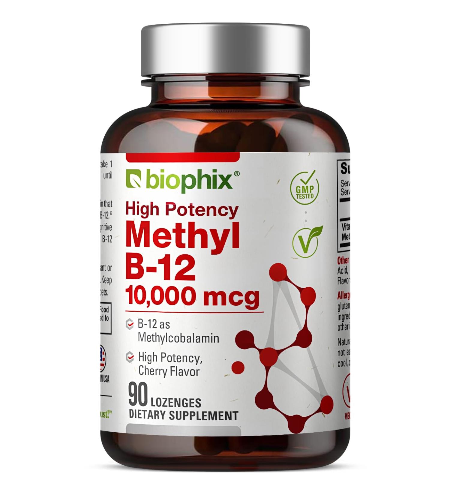 biophix Methyl B-12 10000 mcg 90 Vegan Lozenges Cherry Flavor Extra Strength - Supports Nervous System Immune Health Blood Flow Metabolism Brain Focus Energy - Buy Online on GoSupps.com