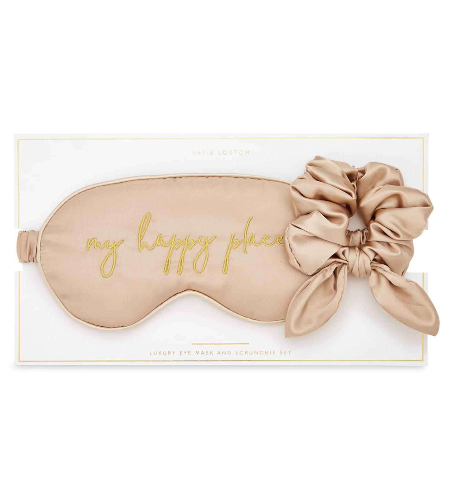 Katie Loxton My Happy Place Gold Silky Scrunchie & Eye Mask Set | Luxury 2 Piece Gift for Ultimate Relaxation - Buy Online on GoSupps.com