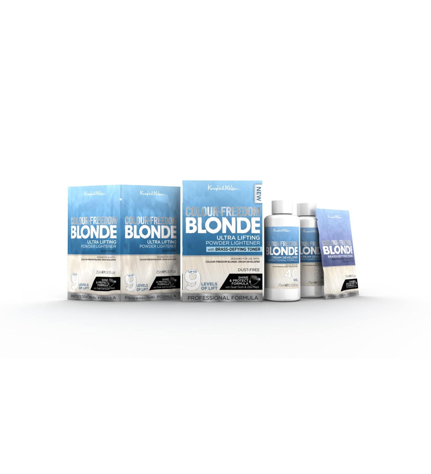 Knight & Wilson Colour-Freedom Blonde Ultra high lift Hair Bleach powder and White Blonde Neutralising Toner with Cream Developer 6% 20VOL (with 6% 20 Volume Developer) - Buy Online on GoSupps.com