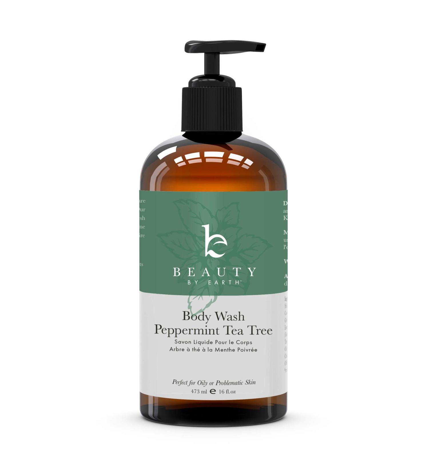 Peppermint Tea Tree Body Wash 16 Fl Oz - Organic Shower Gel for Men & Women, Acne Soothing Soap for Oily Skin - Buy Online on GoSupps.com