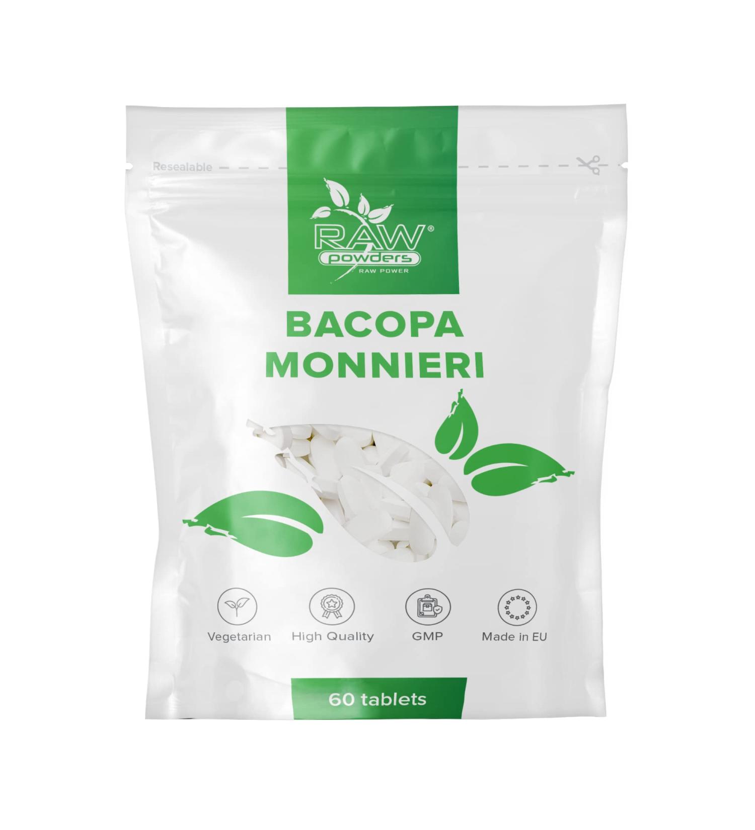 Bacopa Monnieri 500mg Tablets - High Strength Cognitive Support Supplement from Brahmi Extract - Brain & Nervous System Health by Raw Powders - Buy Online on GoSupps.com