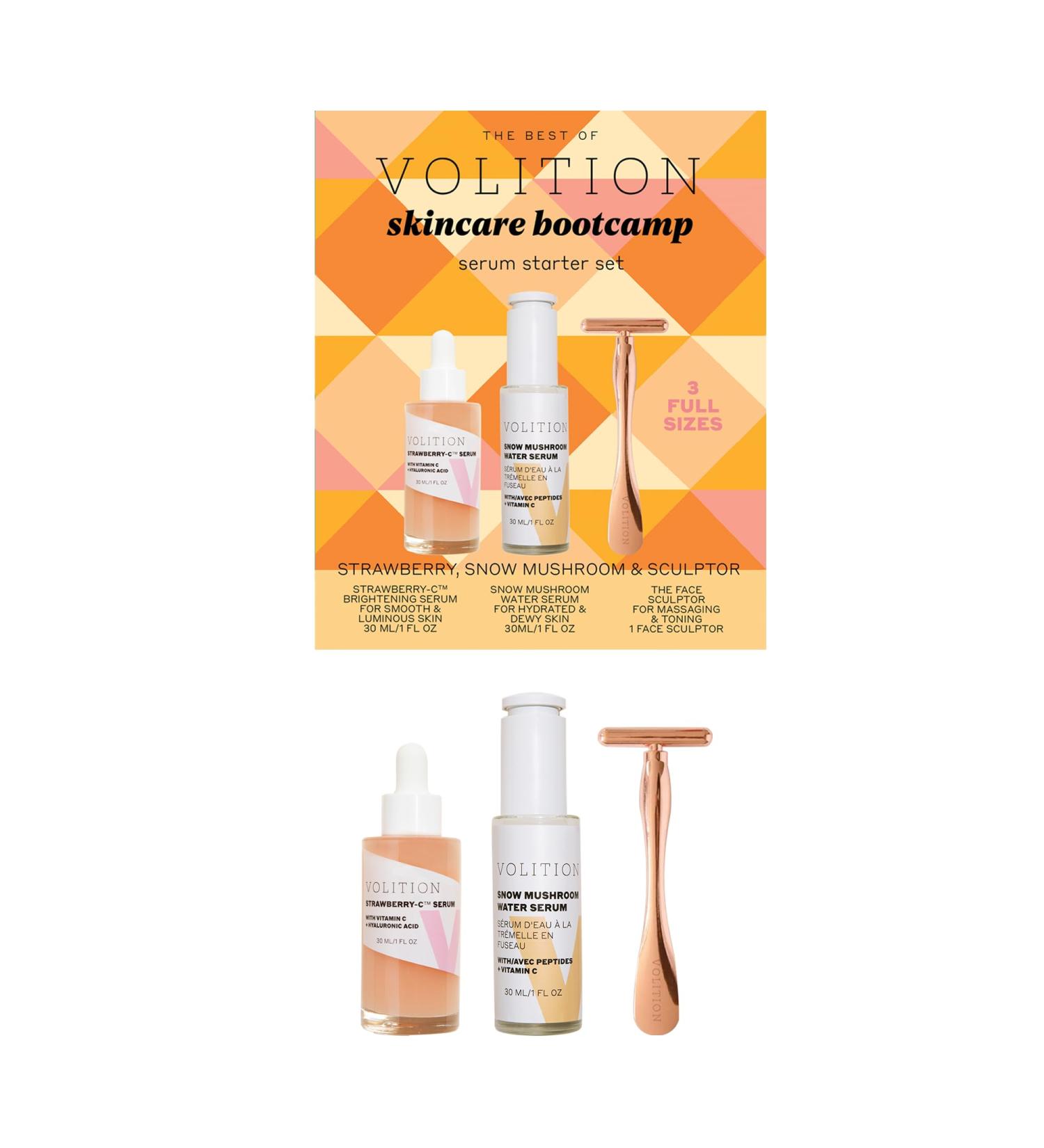 Volition Beauty Skincare Bootcamp Kit - Brightening Strawberry-C Serum & Snow Mushroom Water - Firming Face Sculptor Massager for Dull Skin - Buy Online on GoSupps.com
