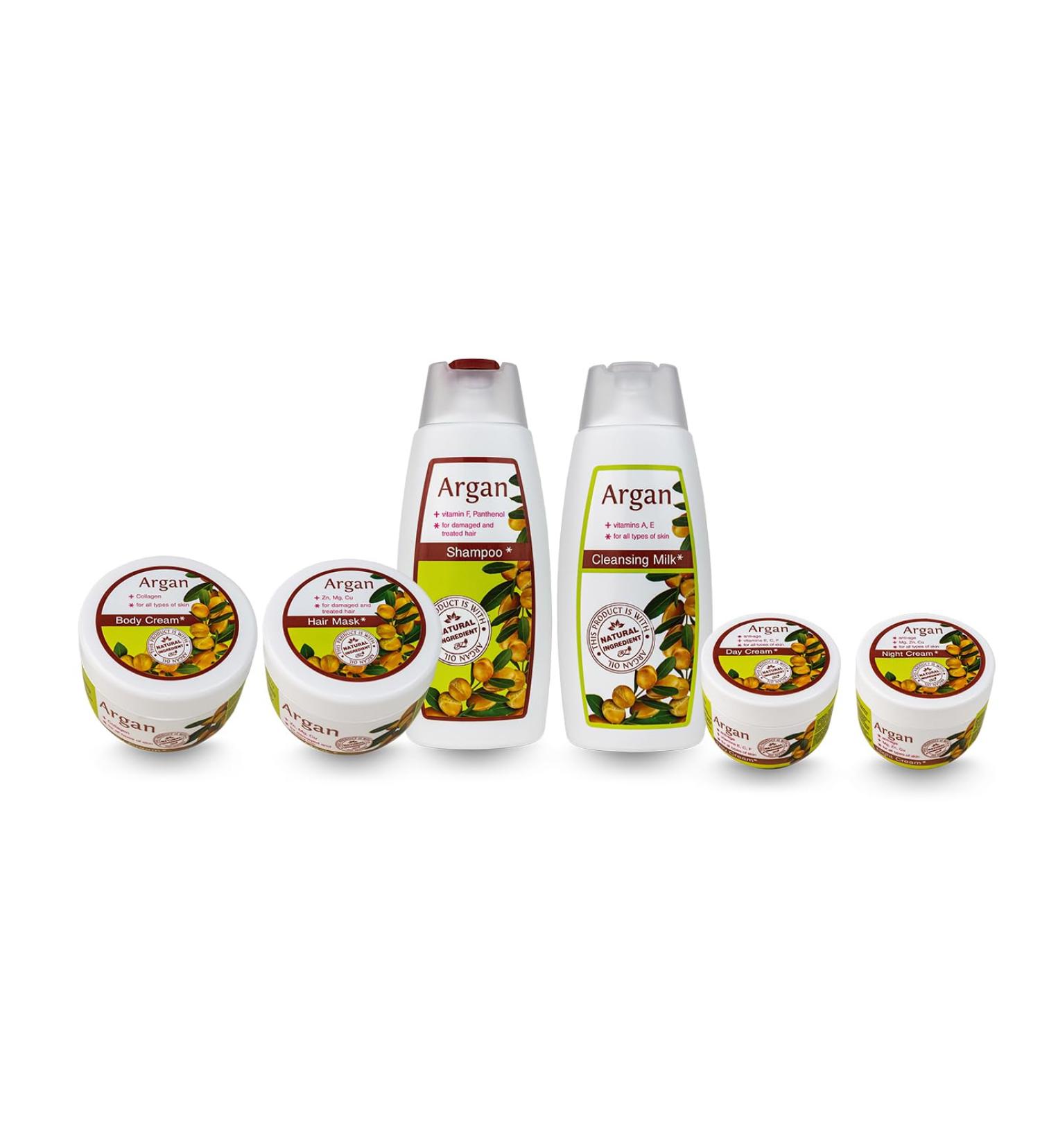  Rosa Impex Cosmetic set with argan oil vitamins and minerals "Argan": Moisturizing day cream Nourishing night cream Body cream Mask for damaged hair Shampoo for hair - Buy Online on GoSupps.com