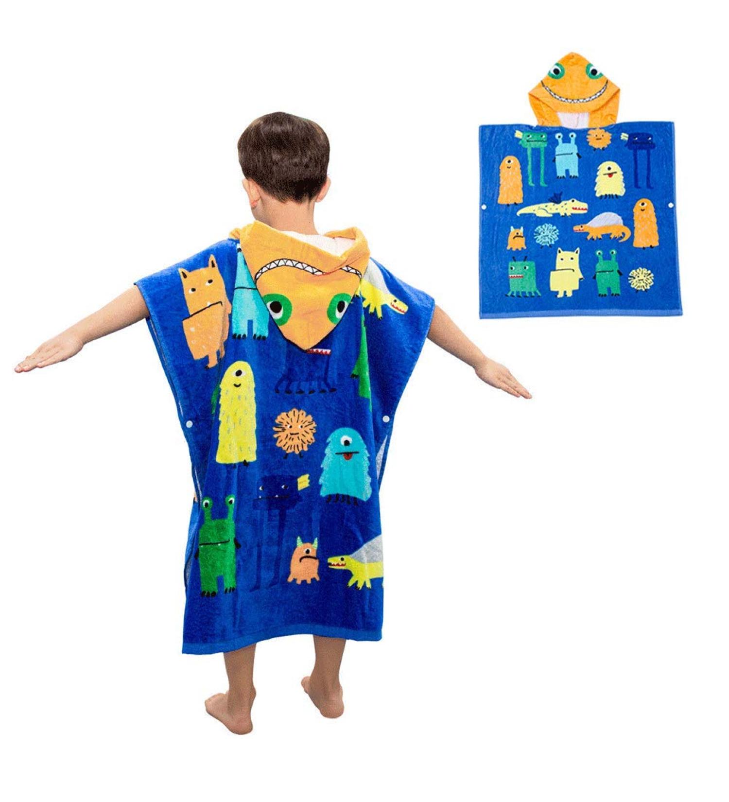 100% Cotton Hooded Bath Towel Poncho for Kids | Soft Warm Beach & Bath Towel with Big Monster Motif - Buy Online on GoSupps.com