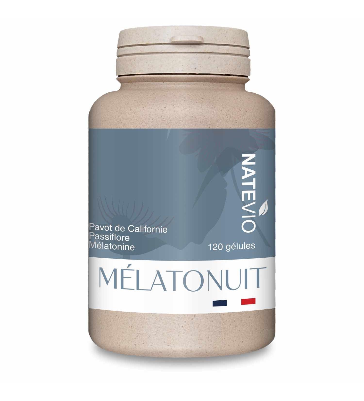 Melatonuit - Pill Box of 120 Capsules - Melatonin - Passionflower - California Poppy - Sleep Aid - 100% Natural - No Addiction - Made in France Natevio - Buy Online on GoSupps.com