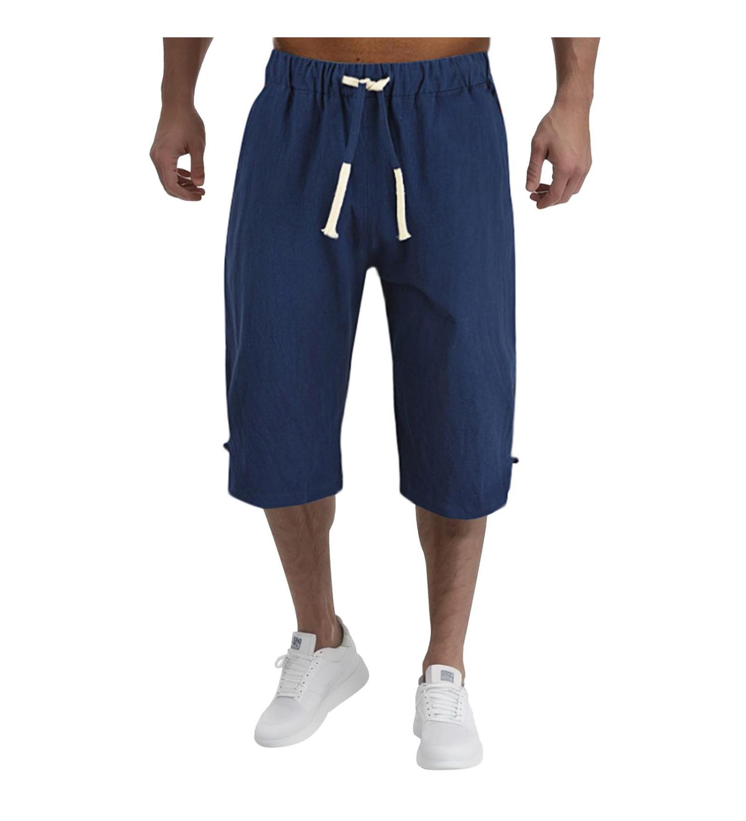 Buy Cewifo Men's Linen Workout Shorts - Casual Cotton Cut Short Pants in Marine Black & White | Summer Styles up to 5XL - Buy Online on GoSupps.com