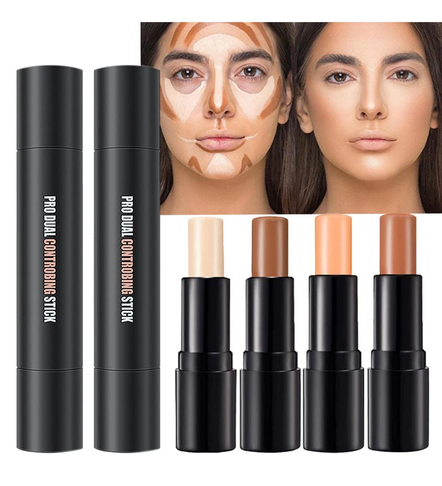 4 Colors Cream Contour Sticks Makeup Kit | Highlight & Contour for Beginners | Primer Face Makeup Stick for Light Medium Skin | Concealer & Blur Stick - 2Pcs - Buy Online on GoSupps.com