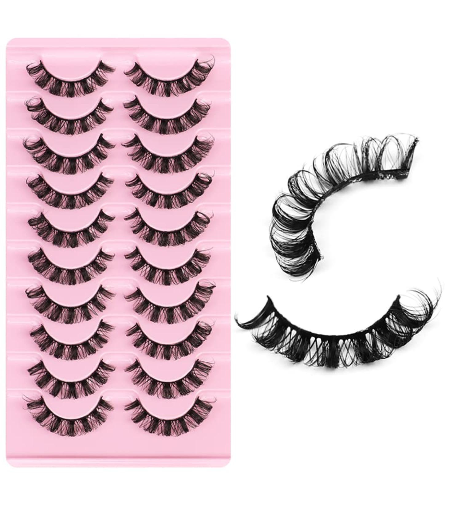 Natural Look False Eyelashes Russian Strip Lashes D Curly Faux Mink Lashes Wispy Fluffy Volume Russian Lashes 3D Effect Fake Eyelashes (10 Pairs) - Buy Online on GoSupps.com