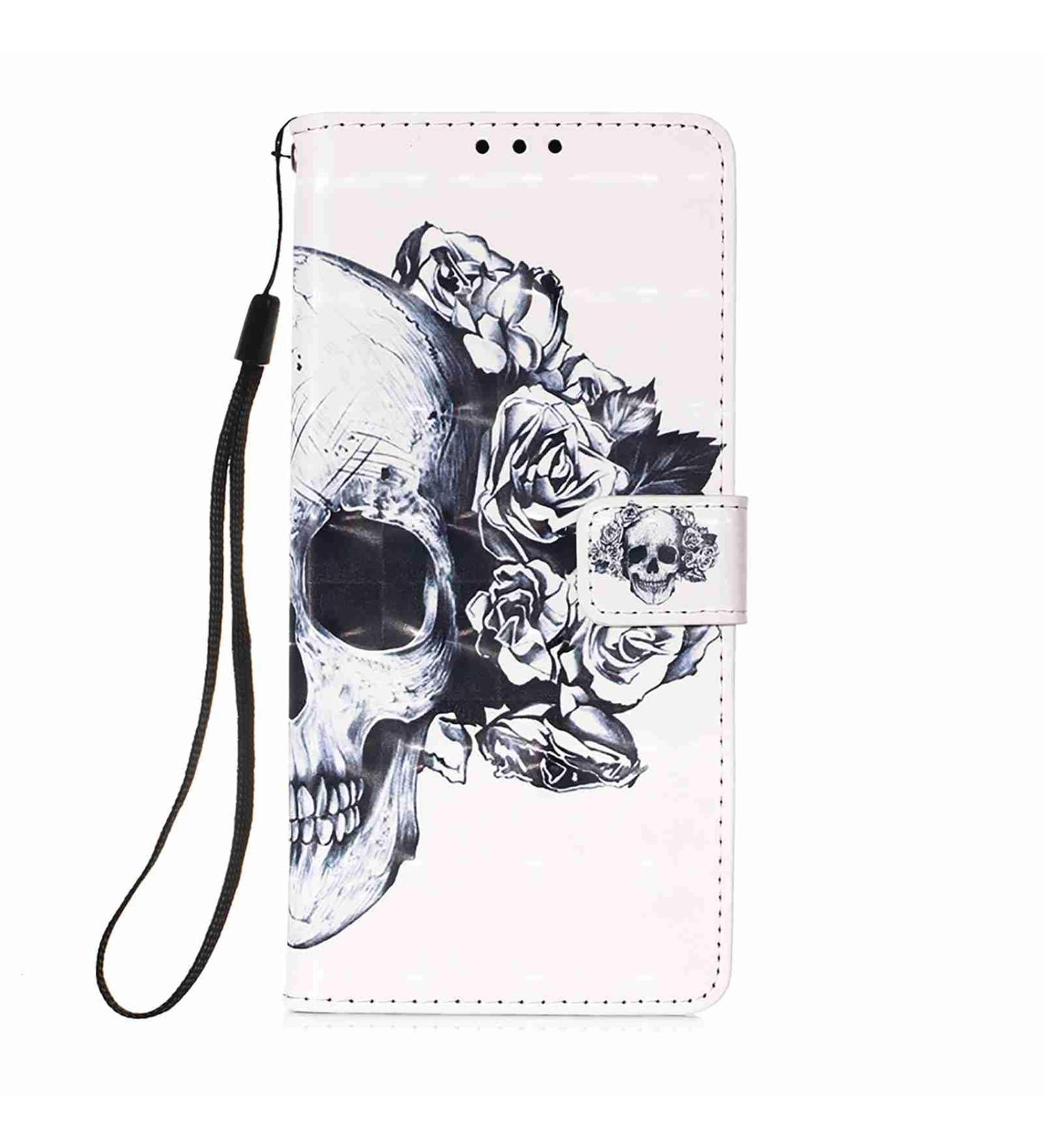 Samsung Galaxy A03S Case - Compatible PU Leather 3D Pattern Pocket Cover - Glossy Shine & Skull Design - Buy Online on GoSupps.com