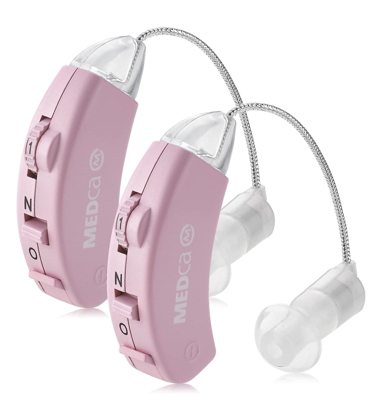 Set of 2 Pink BTE Digital Hearing Amplifiers - Small & Discreet Personal Sound Amplifier Pair for Women - Comfortable Behind The Ear - Best Hearing Amplifiers - Buy Online on GoSupps.com