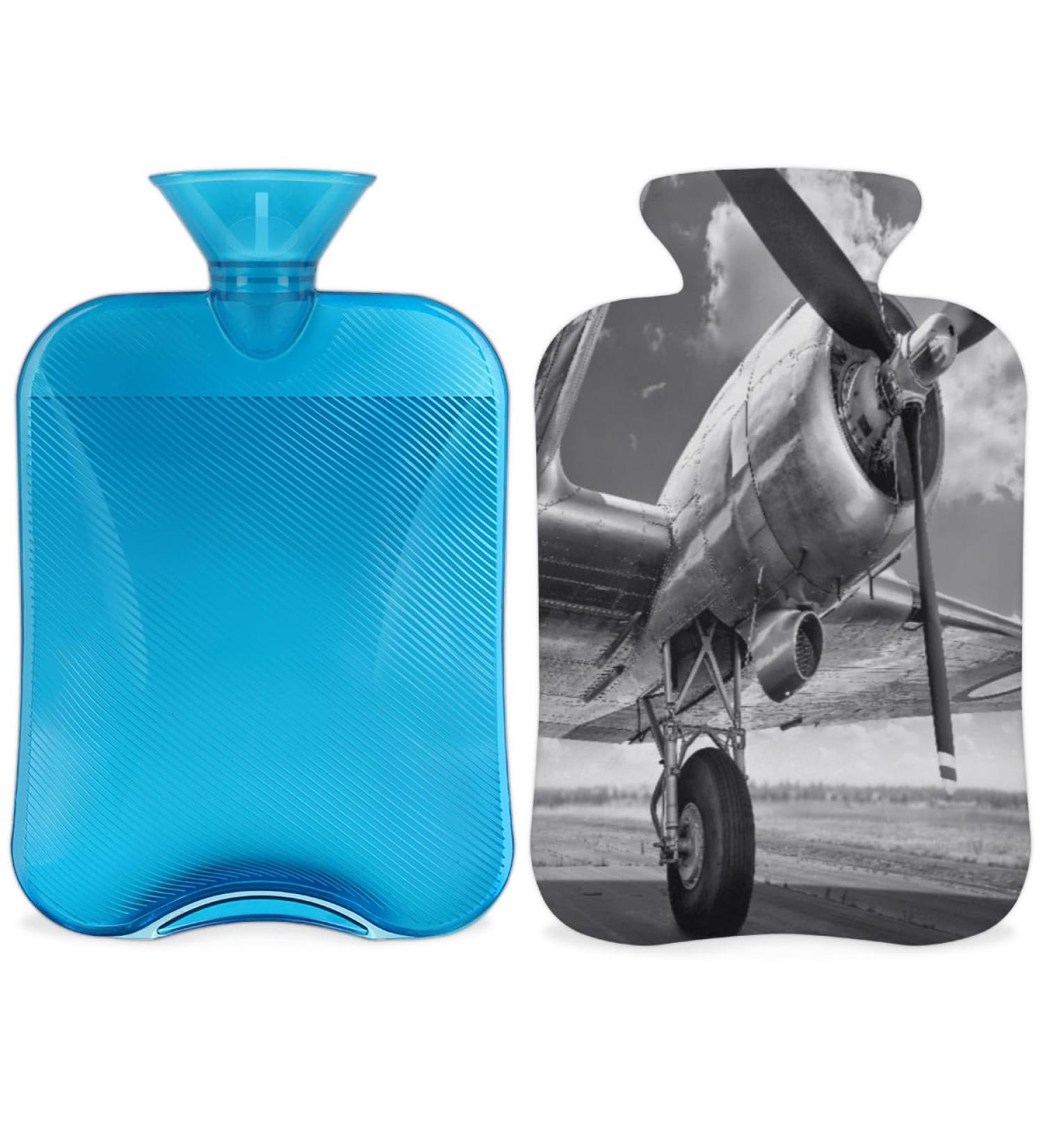 Airplane Heat Bottle with Fluffy Cover - 2L Retro Water Bag for Cozy Nights & Pain Relief (Back Neck Shoulders) - Buy Online on GoSupps.com