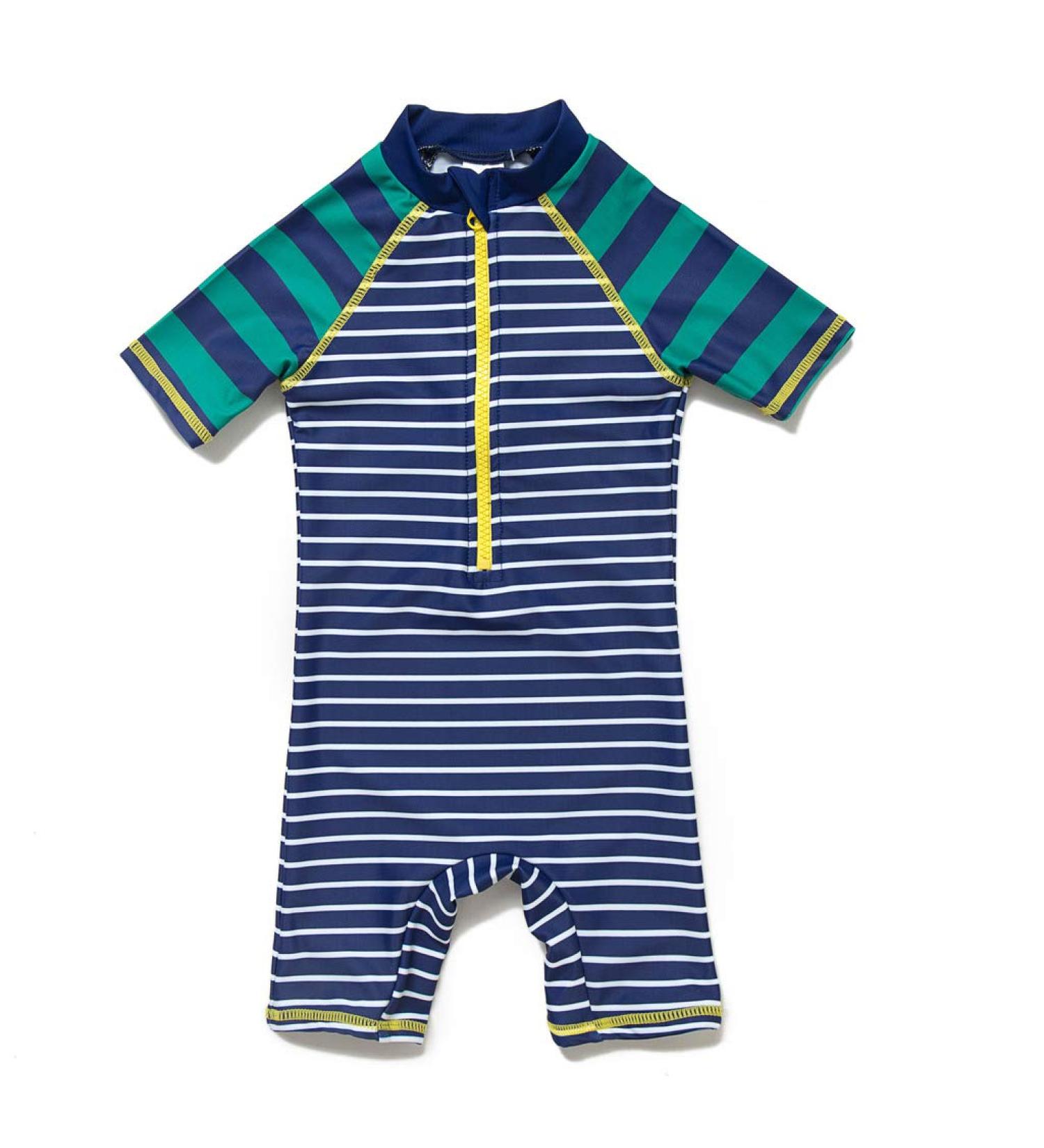BONVERANO Baby Boys Sunsuit UPF 50+ Swimsuit with Zipper and Sun Hat - 9 Months, Stripe/Green - Buy Online on GoSupps.com