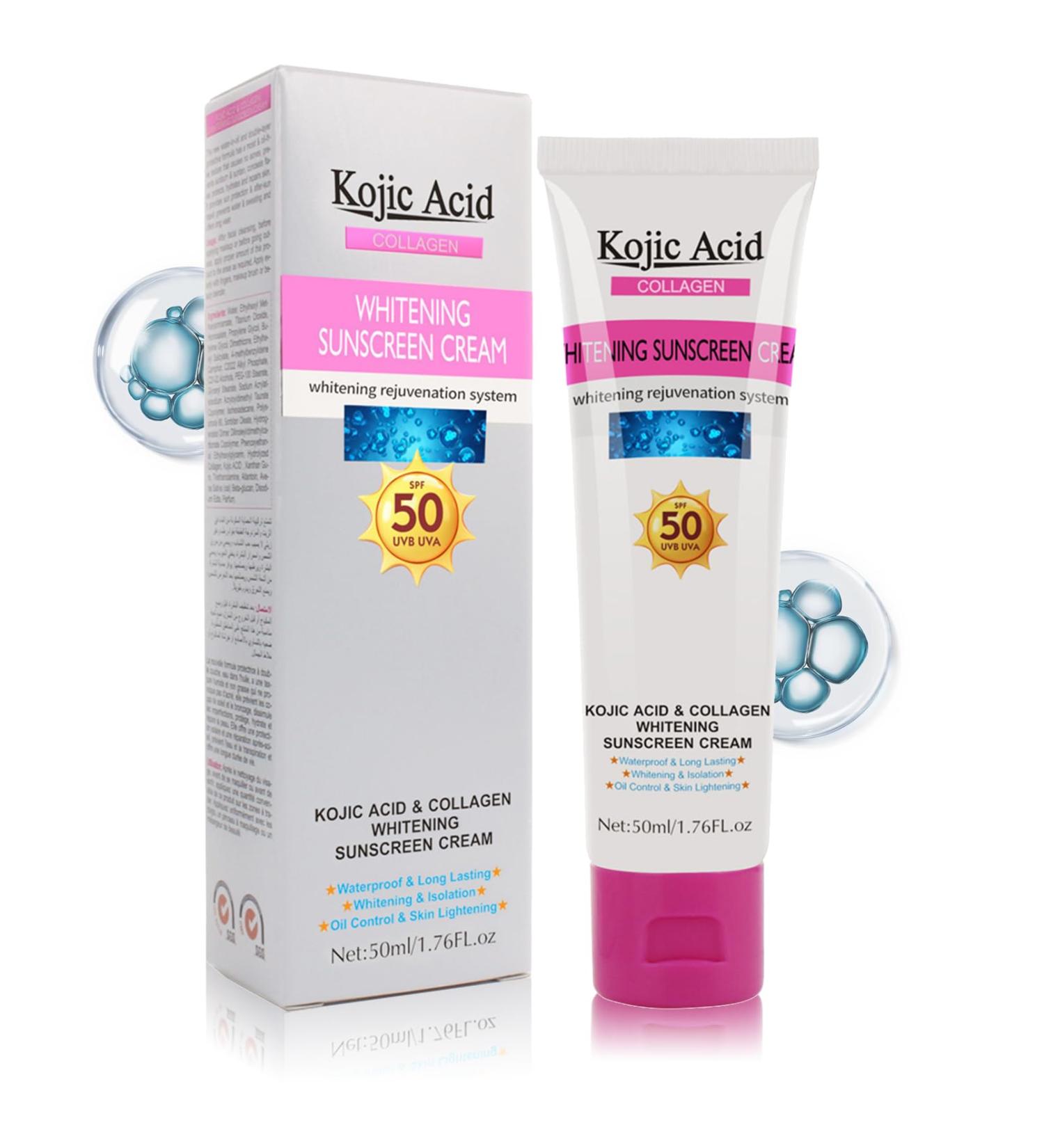 Kojic Acid SPF 50 Face Moisturizer | Daily Use Sunscreen with UVA/UVB Protection & Brightening | Water/Sweat Resistant Lightweight Cream | Fast Absorbing SPF 50 - Buy Online on GoSupps.com