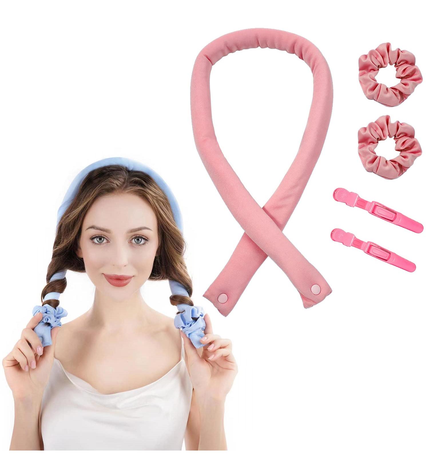 Heatless Curls Set - Silk Lock Winder for Long Hair | Overnight Wave Formers & Curler with Hairpin - No Heat DIY Hairstyle (Pink) - Buy Online on GoSupps.com