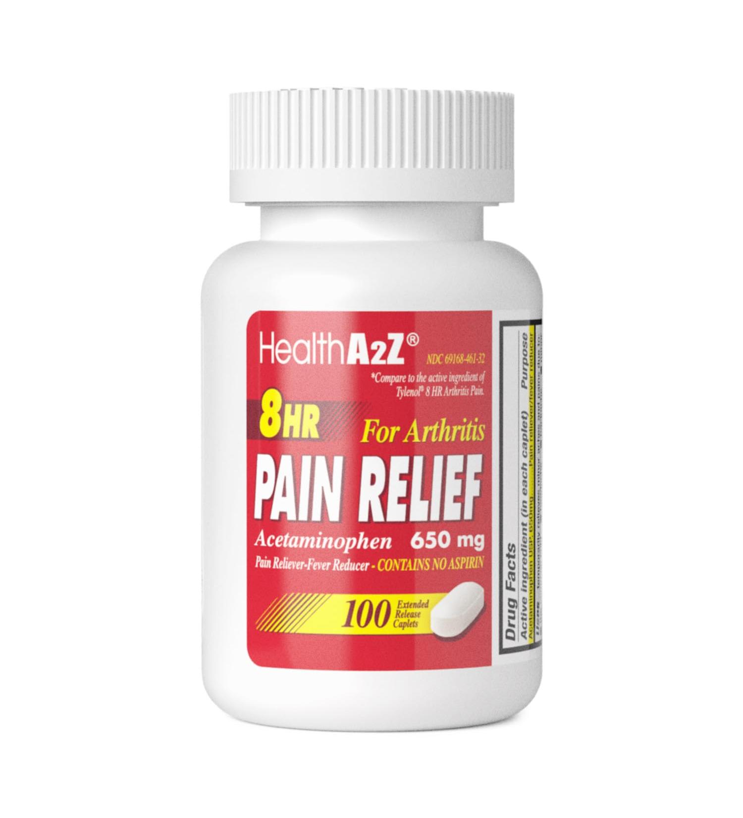 HealthA2Z Pain Relief Extended Release | Acetaminophen 650mg | 100 Caplets | 8 Hour Arthritis Pain Relief | Aspirin-Free Pain Reliever & Fever Reducer - Buy Online on GoSupps.com