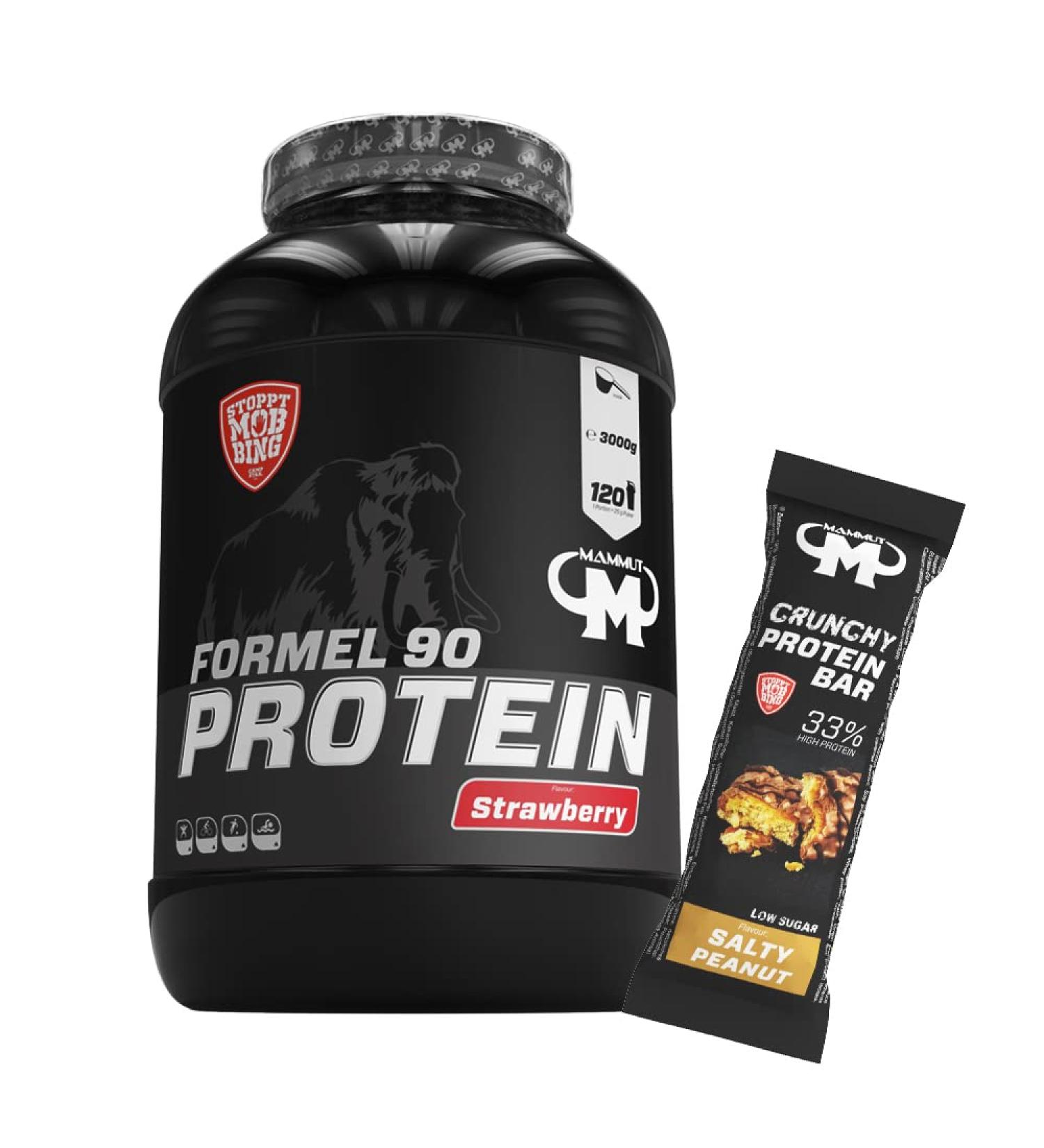 3kg Mammoth Formula 90 Protein Shake Set - Strawberry Flavor & Salty Peanut Protein Bar - Perfect for Optimal Nutrition - Buy Online on GoSupps.com