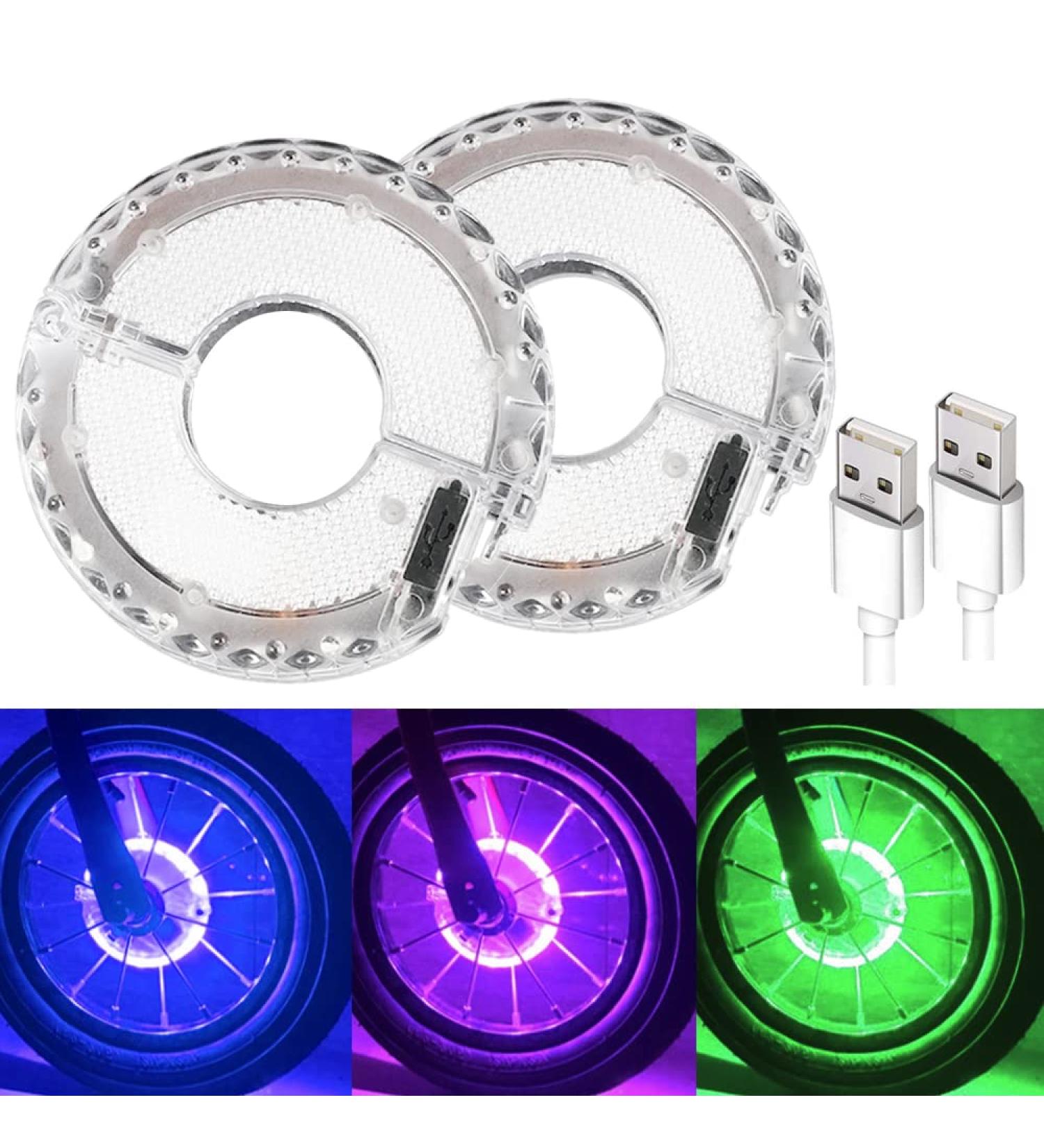 Solhice 2 Tire Rechargeable Bike Wheel Lights - Waterproof LED Cycling Spoke Lights for Night Riding - 7 Color Bicycle Decoration Light for Kids and Adults - Buy Online on GoSupps.com