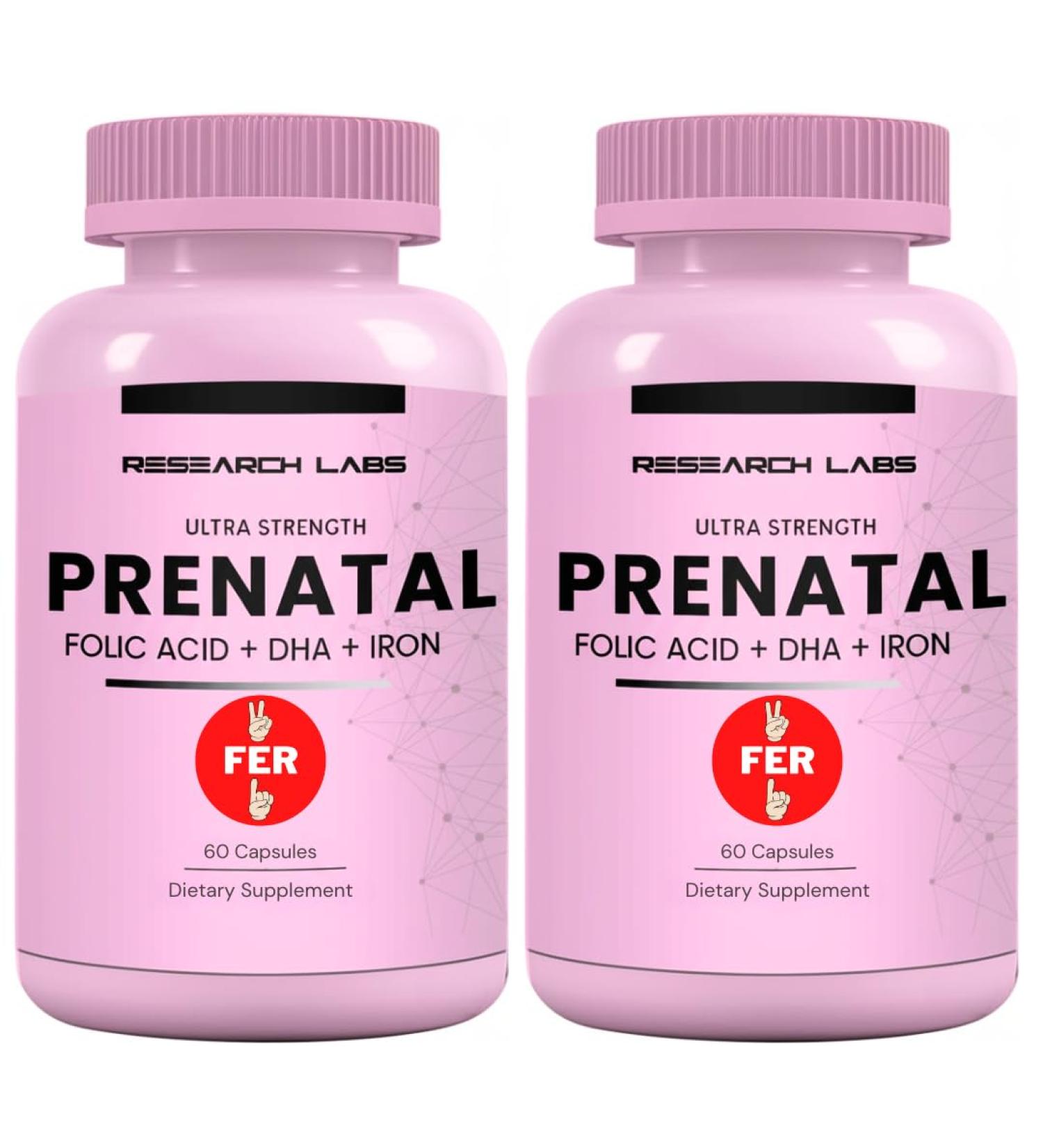 Research Labs Prenatal Vitamins for Women 2 Fer 1 Ad: 6X More Bioavailable Methylated Folate Folic Acid MTHF 5 | Supports Brain Development, Healthy Growth 60 Count (Pack of 2) - Buy Online on GoSupps.com