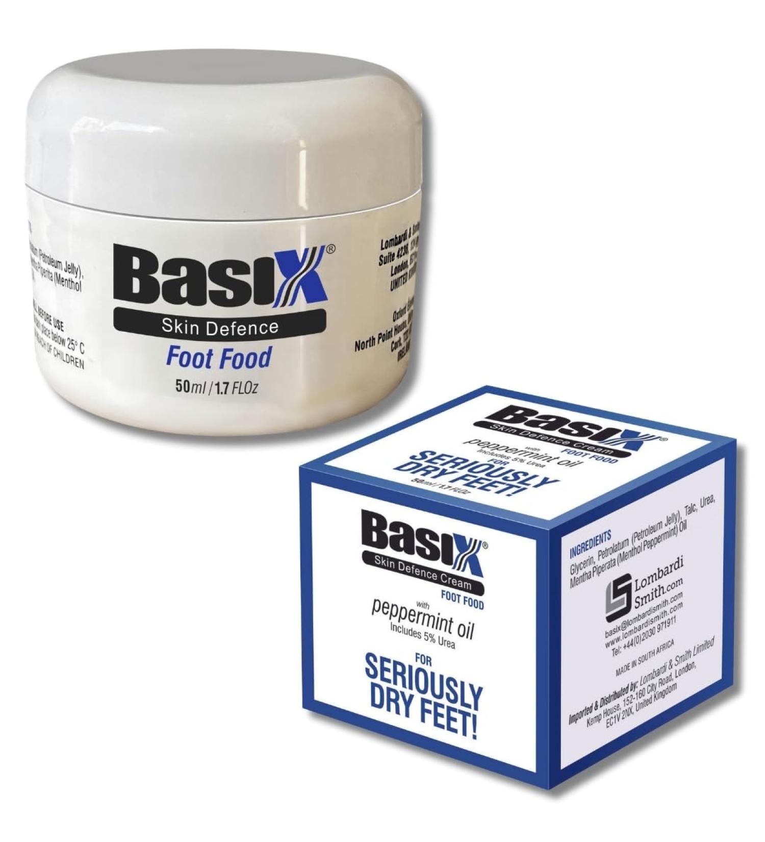 Basix Skin Defense Foot Food - Repair Cream with 5% Urea & Peppermint Oil for Dry Feet & Cracked Heels - Nourish & Revitalize Tired Feet - Buy Online on GoSupps.com