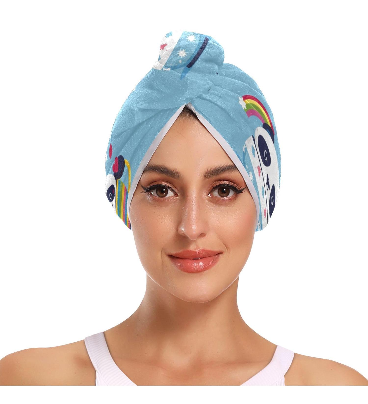 Small Cup Panda Hair Towel 2 Pack - Super Absorbent Quick Dry Hair Turbans for Women & Girls - Buy Online on GoSupps.com
