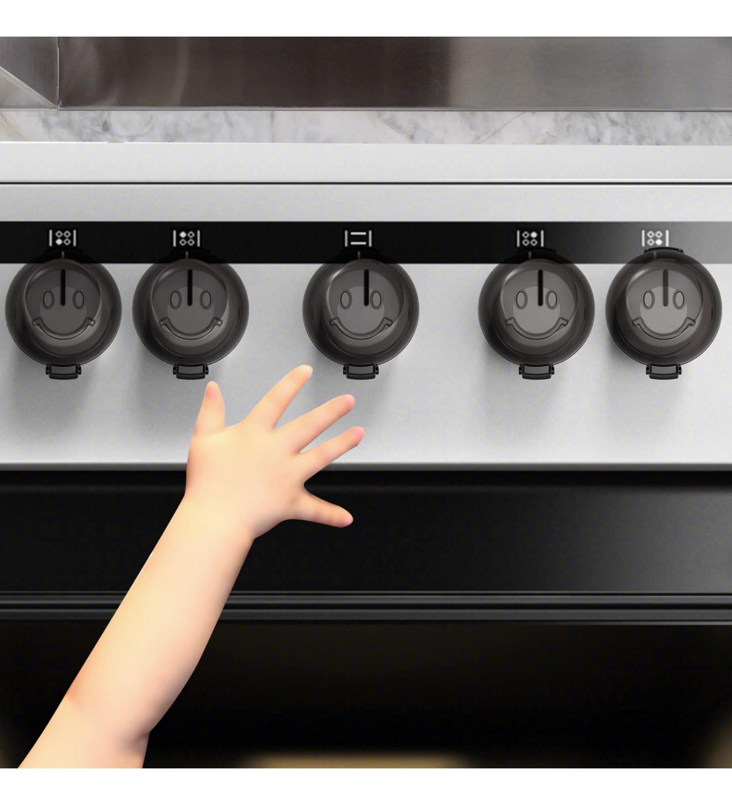 Child Safety Stove Knob Covers - 5 Pack with Double-Key Lock - Gas Oven Knob Guards for Baby Proofing - Universal Design in Black - Buy Online on GoSupps.com