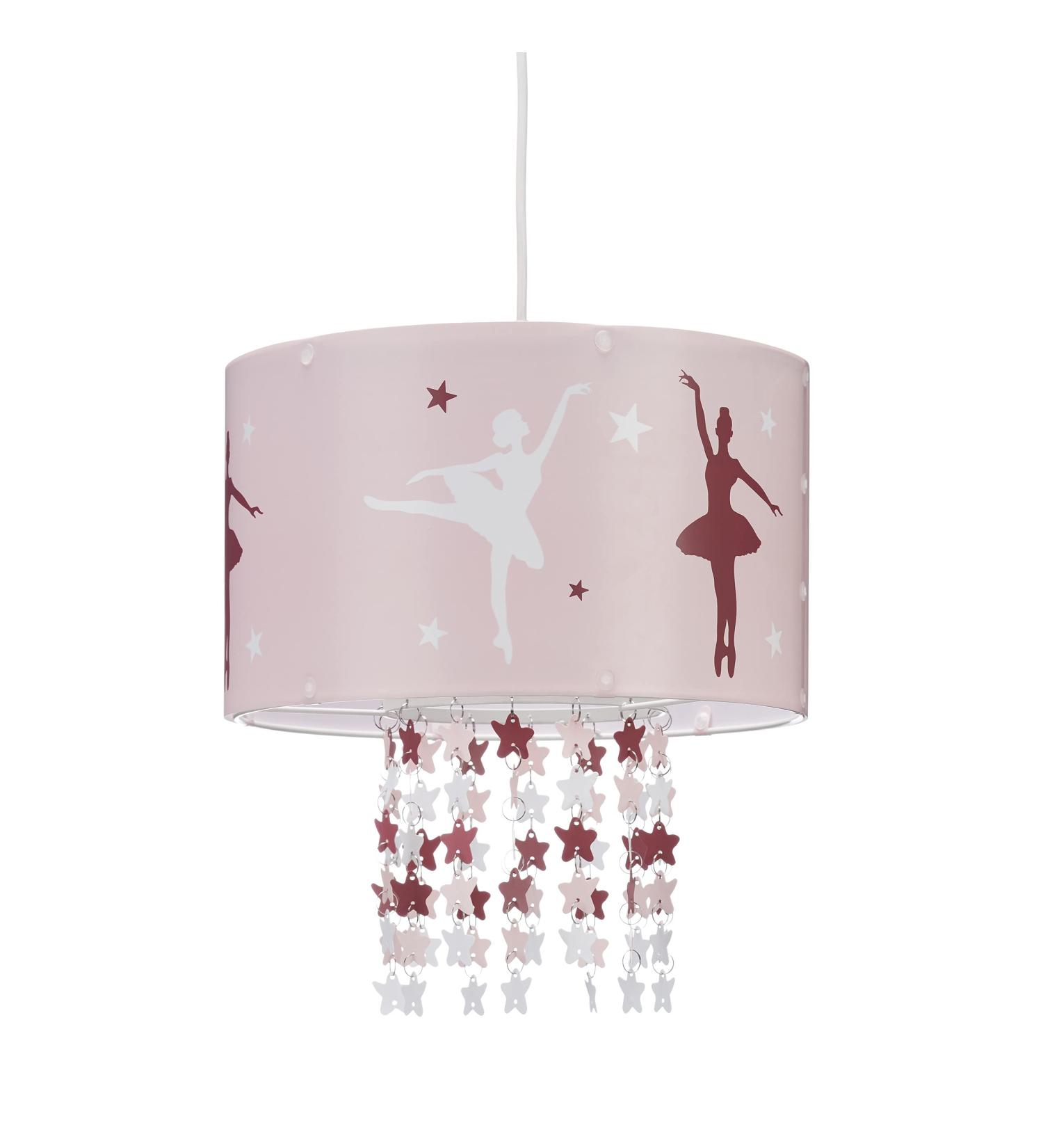 Relaxdays Ballerina Hanging Lamp for Girls - Pink Children's Pendant Light with Star Mobile 30x30x140 cm - Buy Online on GoSupps.com