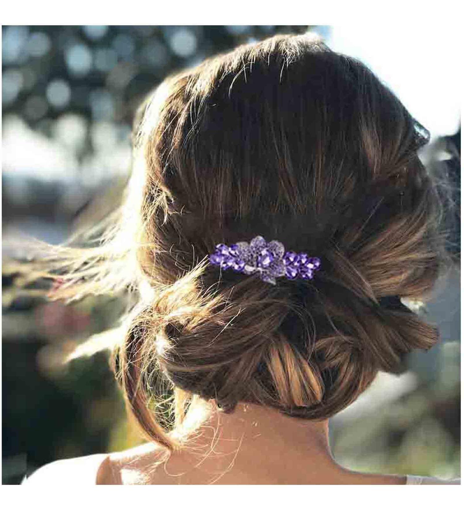 Yheakne Crystal Wedding Hair Clip - Purple Rhinestone Bling Bride Headgear | Elegant Hair Jewelry for Women & Girls - Buy Online on GoSupps.com