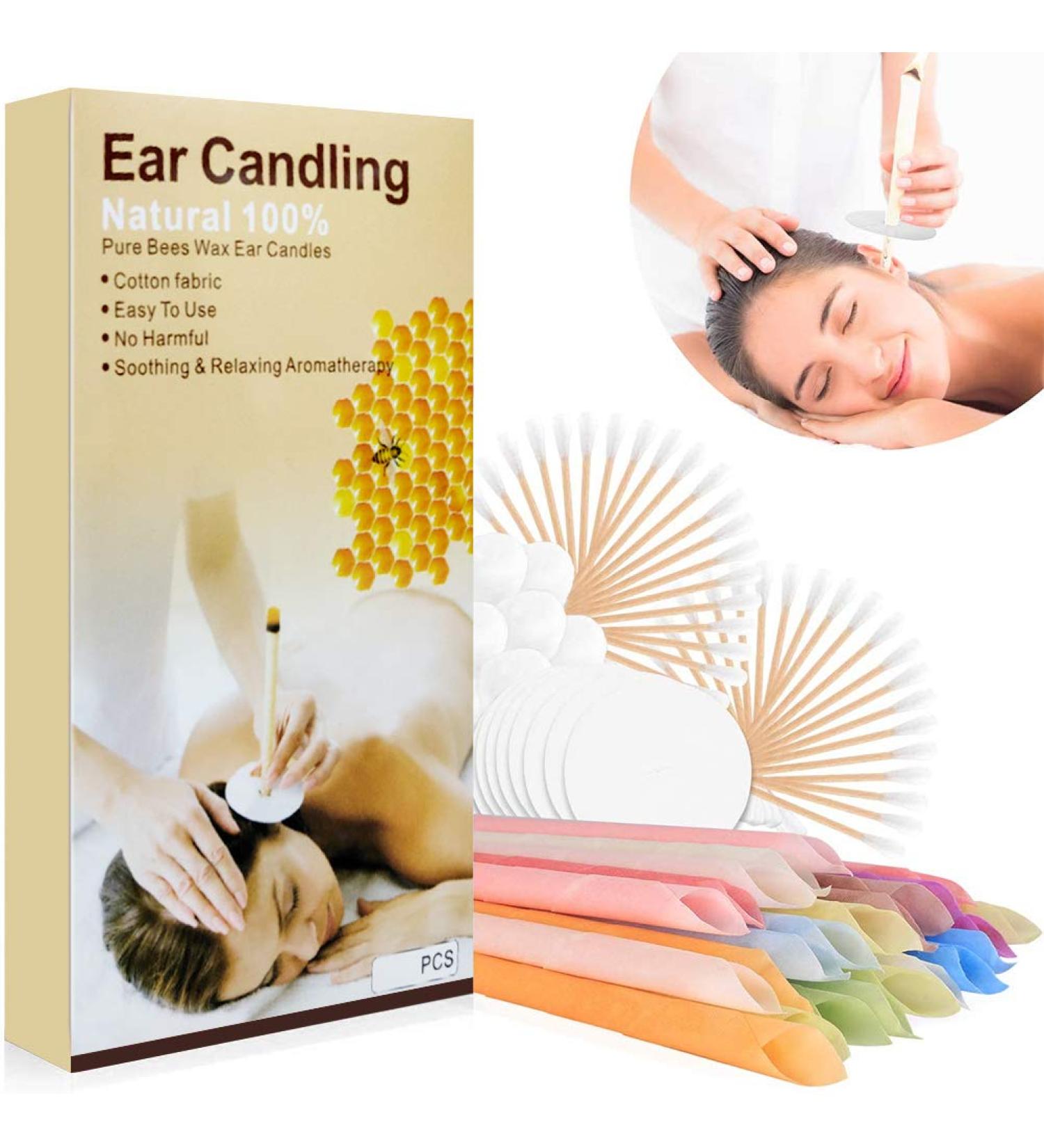 Emowpe Ear Candles - 24 Beeswax Ear Wax Removal Candles with Protective Ear Caps & 8 Candle Bowls for a Clean Ear Experience - Buy Online on GoSupps.com
