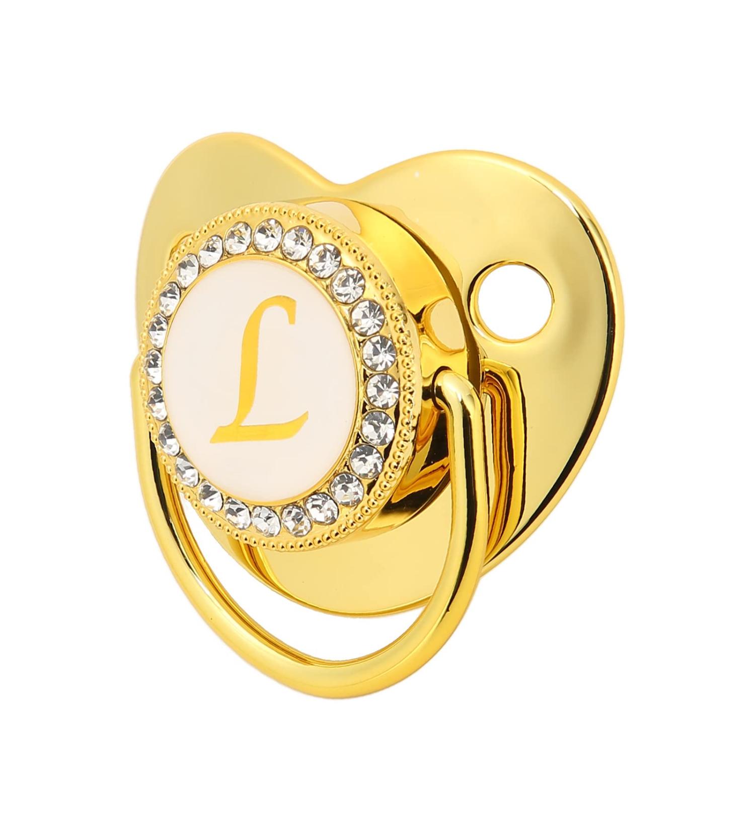 Golden Baby Pacifier | Curved Design Safe Materials 26 Letters | Healthy Bling Pacifier with Clips for 6-18 Months - Buy Online on GoSupps.com