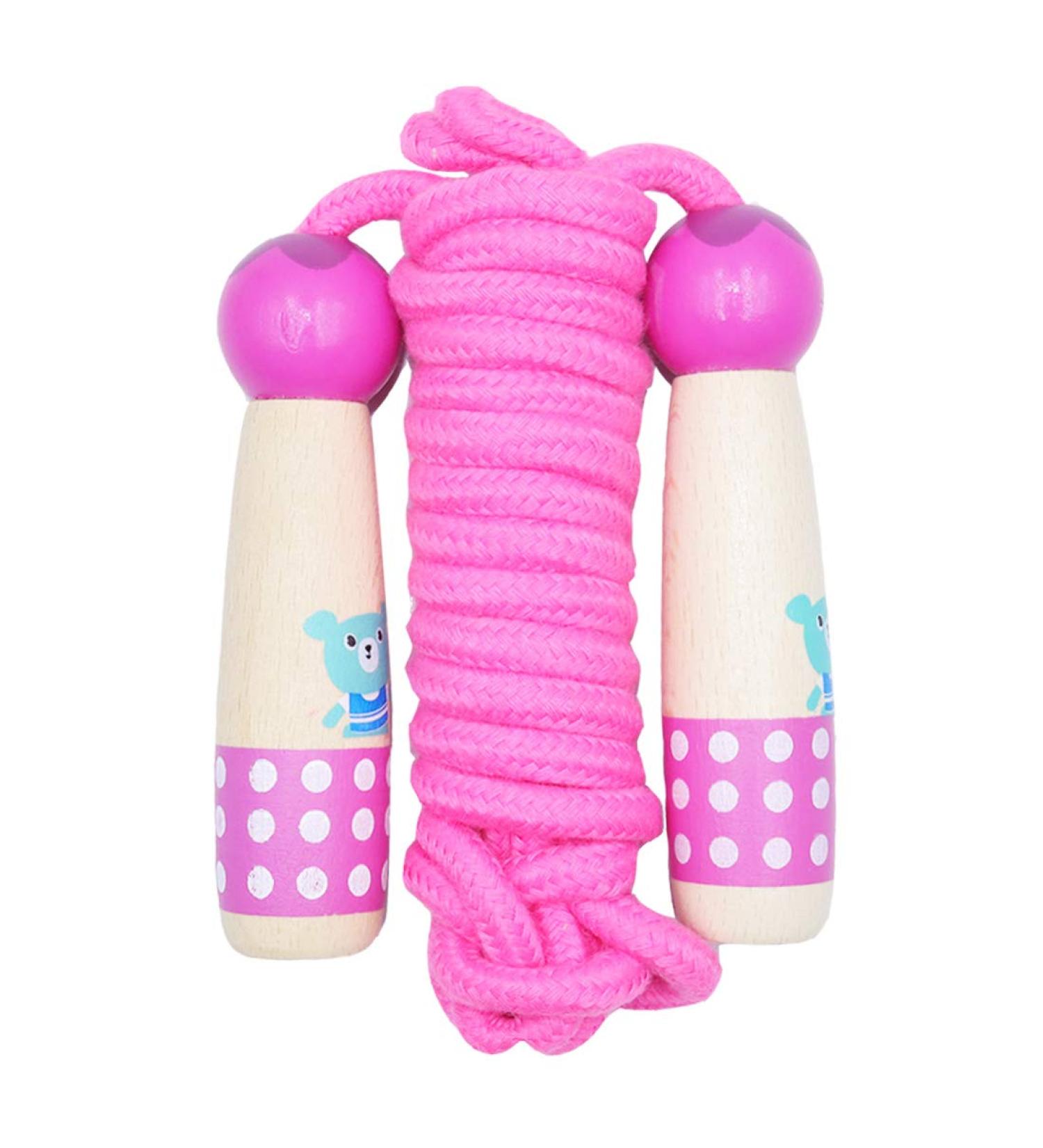 Adjustable Kids Jump Rope with Wooden Handles | Pink Cotton Rope for Boys & Girls - Fitness & Exercise - Buy Online on GoSupps.com