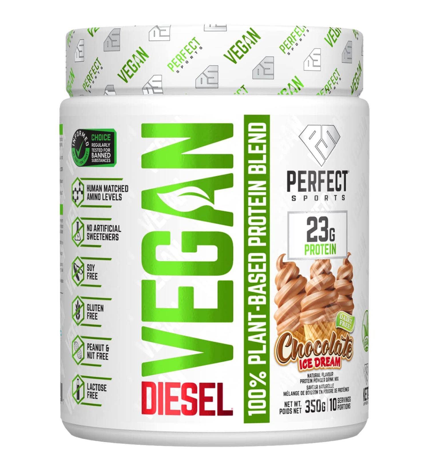 PERFECT Sports - DIESEL Vegan 100% Plant-Based Protein Powder Chocolate Ice Dream (10 Servings 350g) Chocolate Ice Dream 350 g (Pack of 1) - Buy Online on GoSupps.com