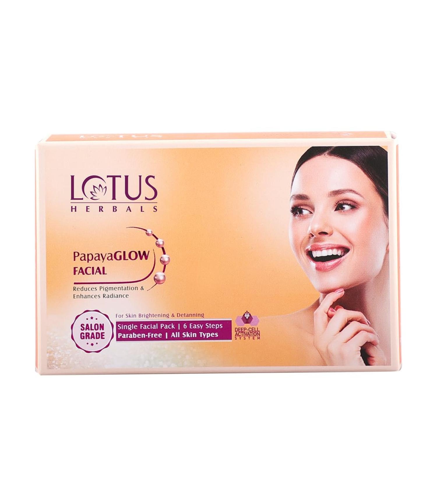 Lotus Herbals PapayaGlow Facial Kit with Exfoliating Mask 4 in 1 Formula for All Skin Types Reduces Pigmentation & Instant Radiance (Single Use) - Buy Online on GoSupps.com