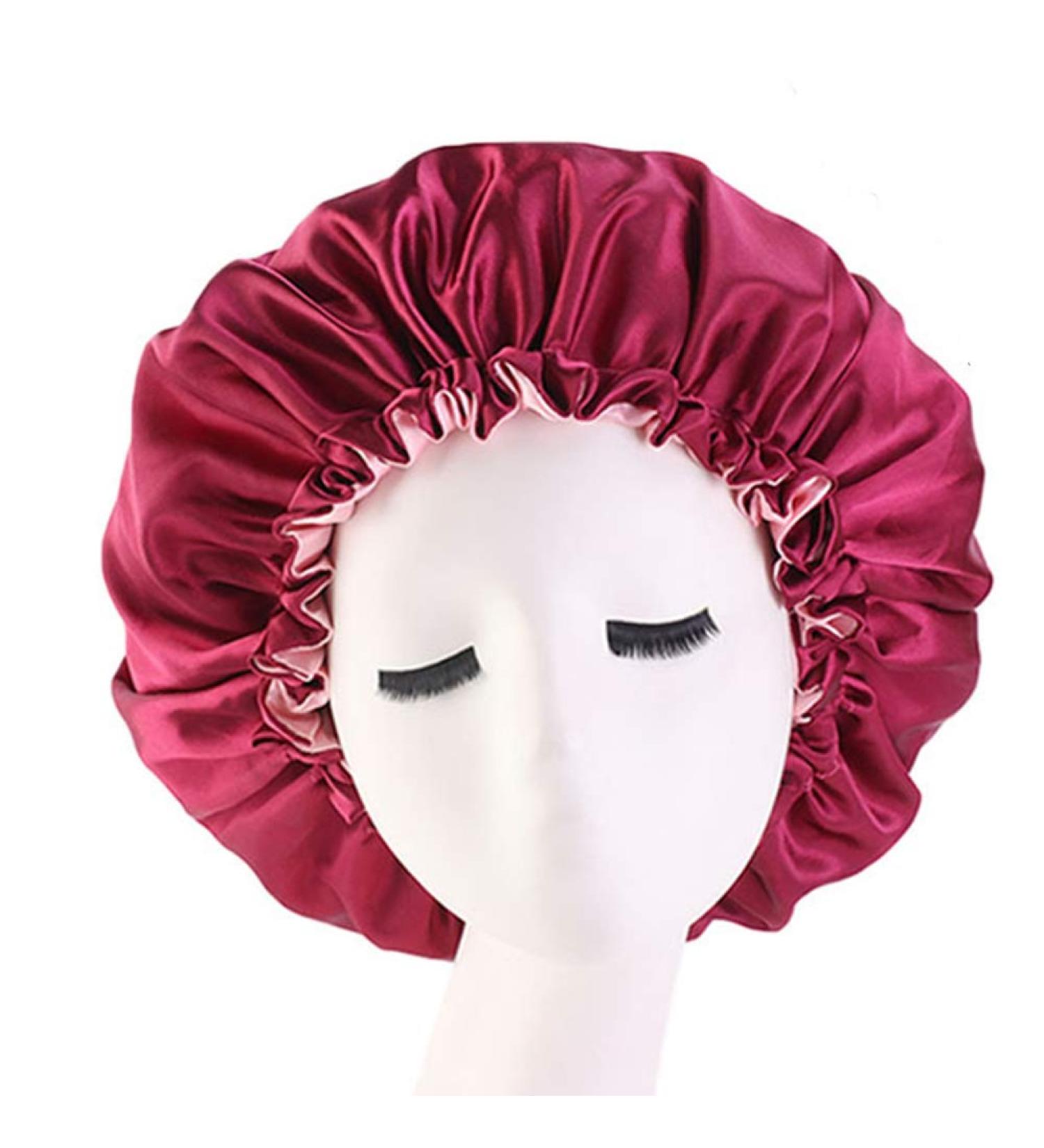Cospack Satin Bonnet Sleep Cap - Extra Large Double Layer Reversible Adjustable in Burgundy + Shell Pink for Ultimate Comfort - Buy Online on GoSupps.com