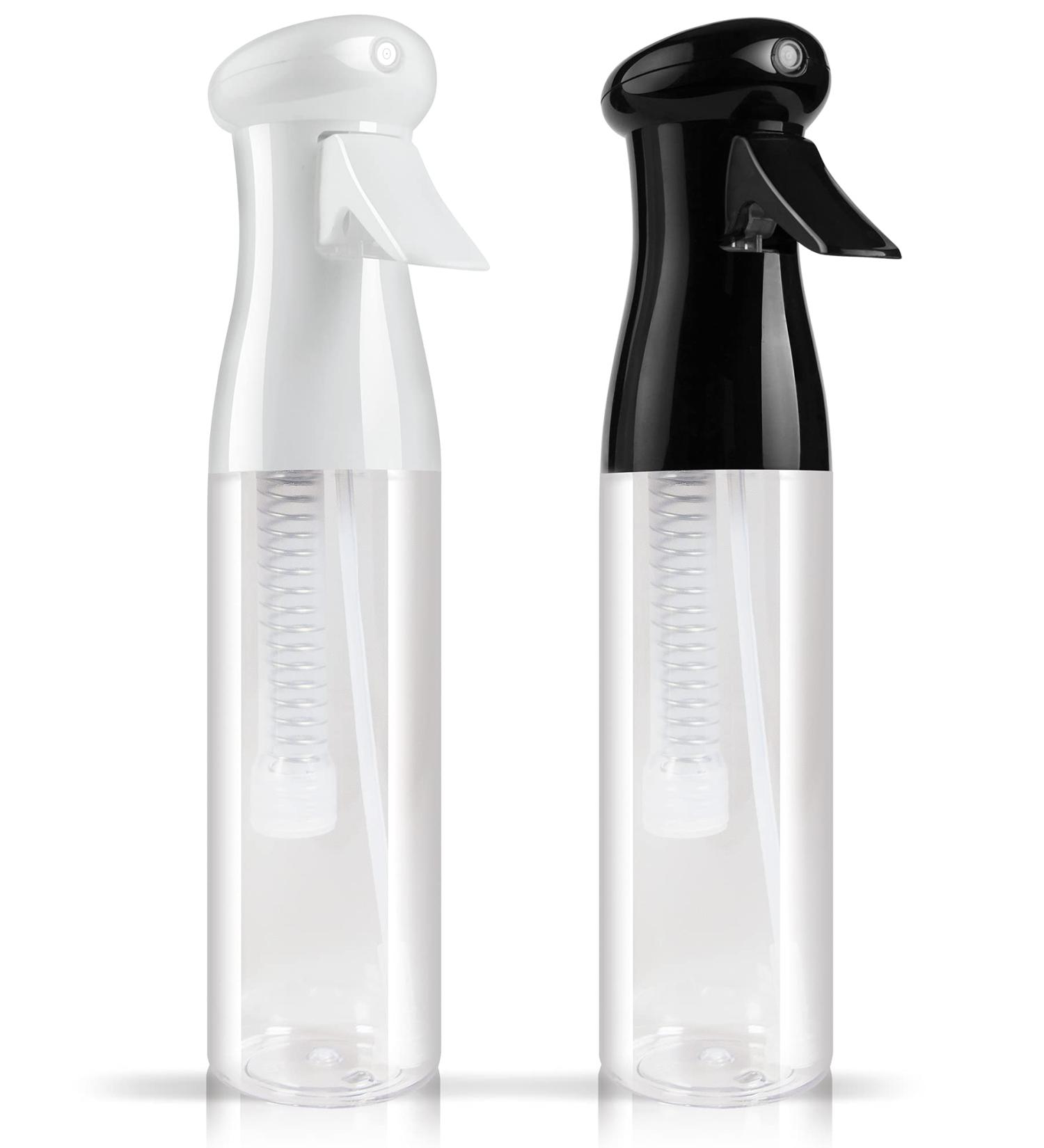 2 Pack 10oz OIOIPPIO Hair Spray Bottles - Refillable Continuous Sprayer for Hairstyling, Cleaning, Gardening - BPA Free - Black & White - Buy Online on GoSupps.com