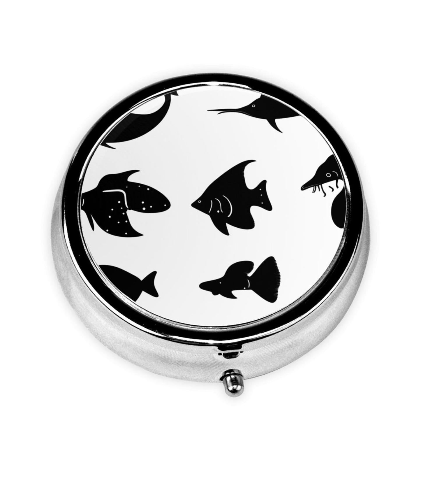 Black and White Fishround Pill Box - 3 Compartment Organizer | Portable Travel Pill Box for International Shipping - Buy Online on GoSupps.com