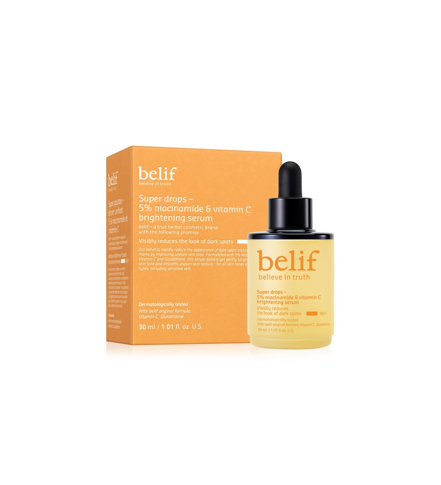 belif Niacinamide 5% & Vitamin C Super Drops Serum Radiance-Boosting Serum for Uneven Skin Tone with AHA & Glutathione Redness & Improve Post-Blemish Marks Korean Skincare 1.01 fl oz - Buy Online on GoSupps.com