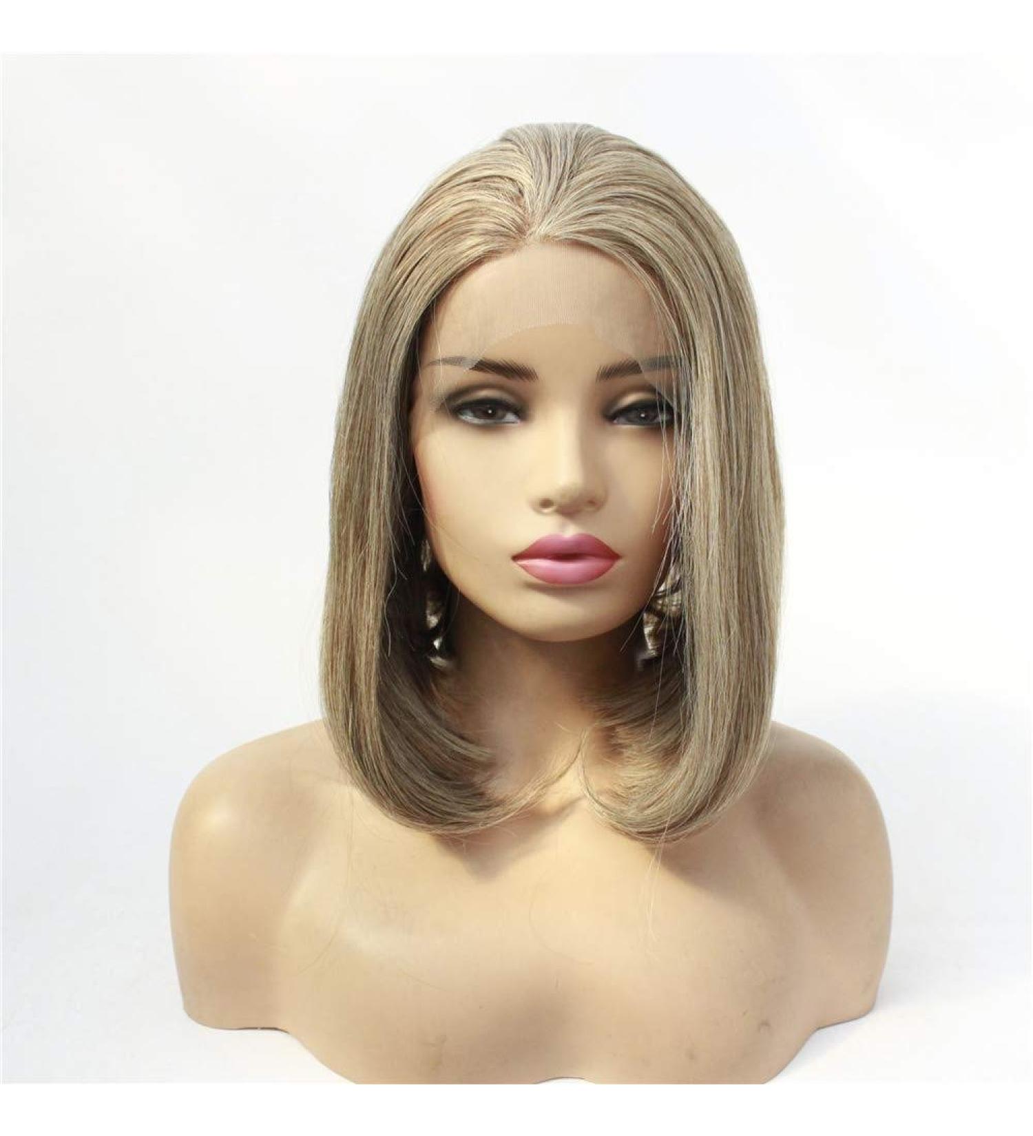 Short Straight Front Lace Wig for Women - Soft Chemical Fiber Hair with Adjustable Buckle - International Shipping Available - Buy Online on GoSupps.com
