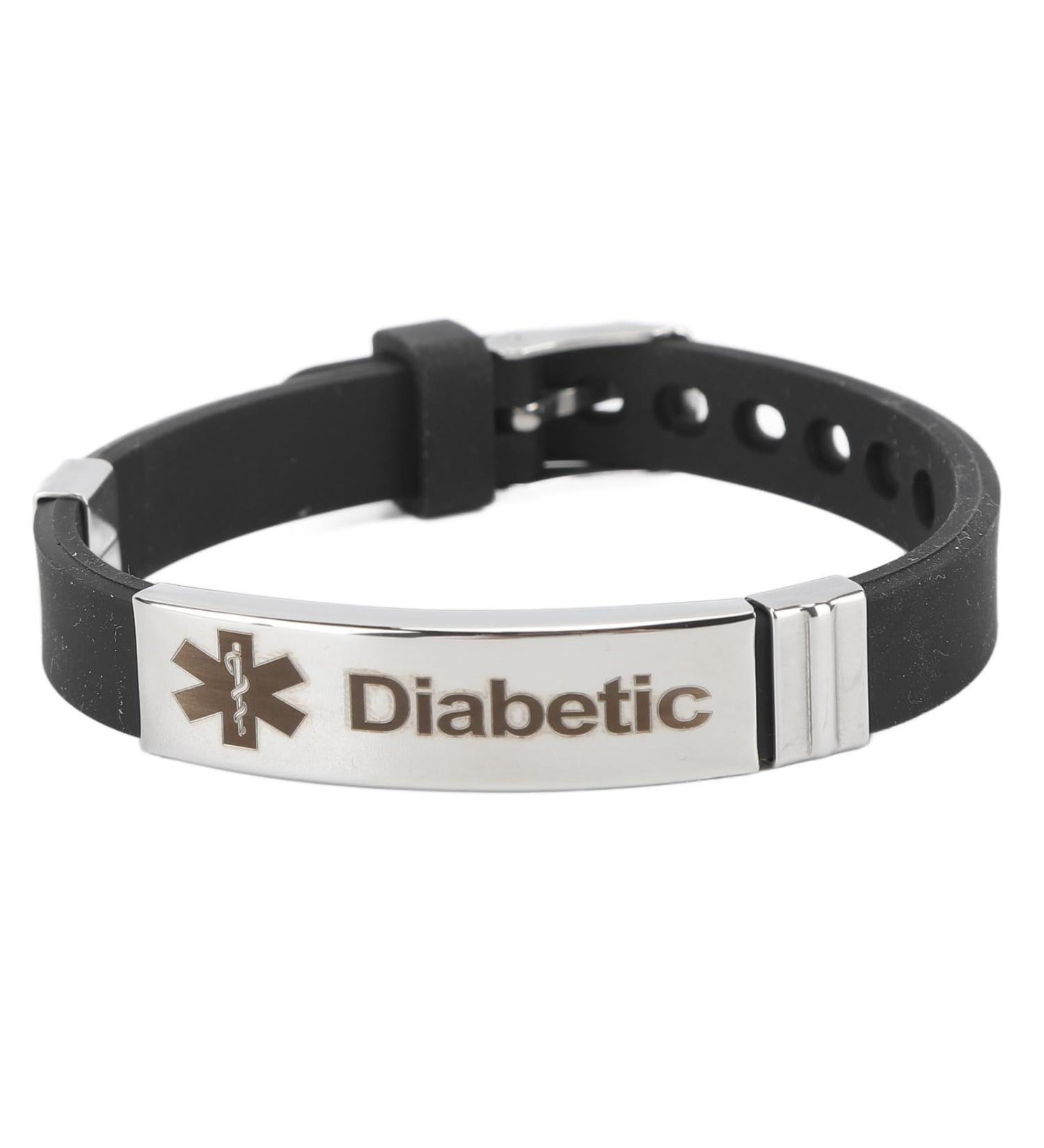 Diabetes Alert Bracelet - Stylish Emergency ID Jewelry for Diabetics | Adjustable Silicone Bracelet - Buy Online on GoSupps.com